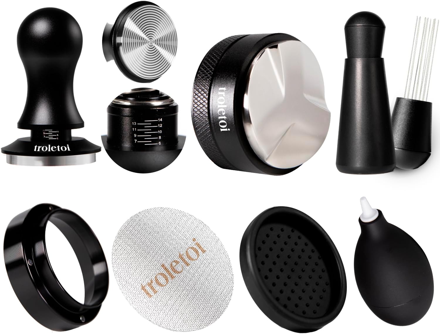 Detalle de troletoi 7-Piece Espresso Accessories Kit with 53.3mm Tamper and WDT Tool