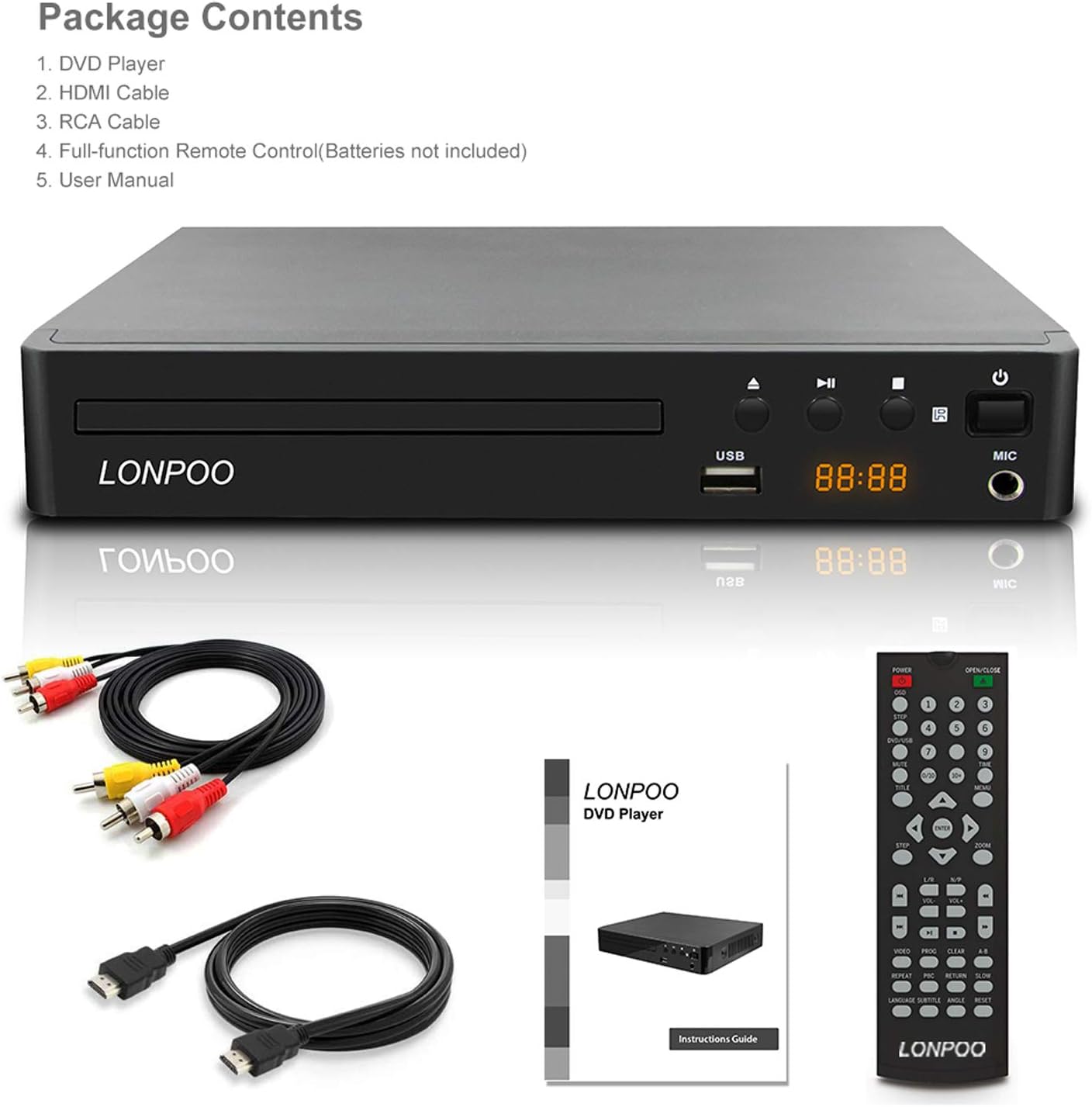 Thumbnail 6 de LONPOO DVD Player with HDMI (Region Free) for Full HD Upscaling, USB Playback, Microphone Port