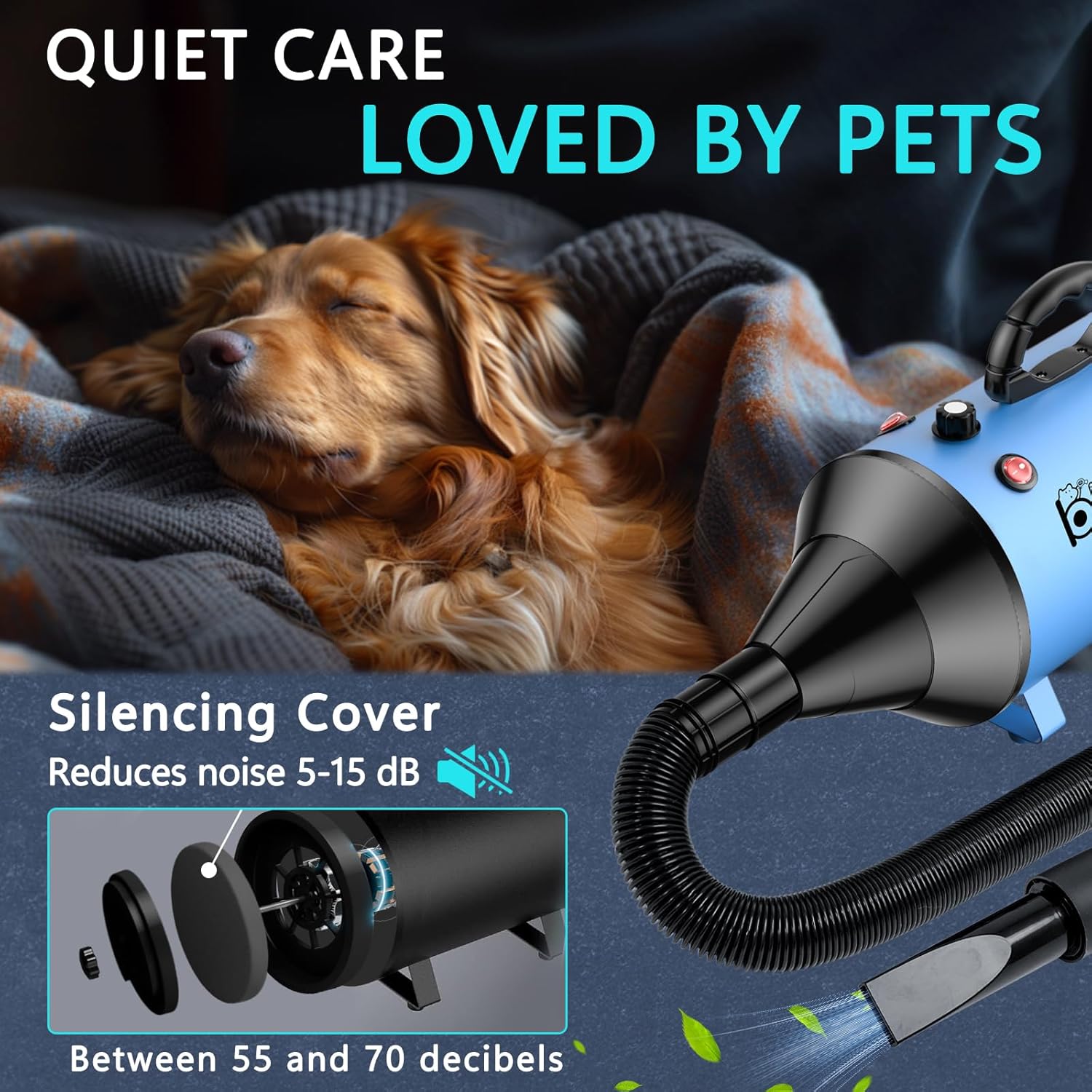 Detalle 2 de Blanlody Dog Hair Dryer Blaster 3800W Pet Grooming Hair Dryer with 4 Nozzles