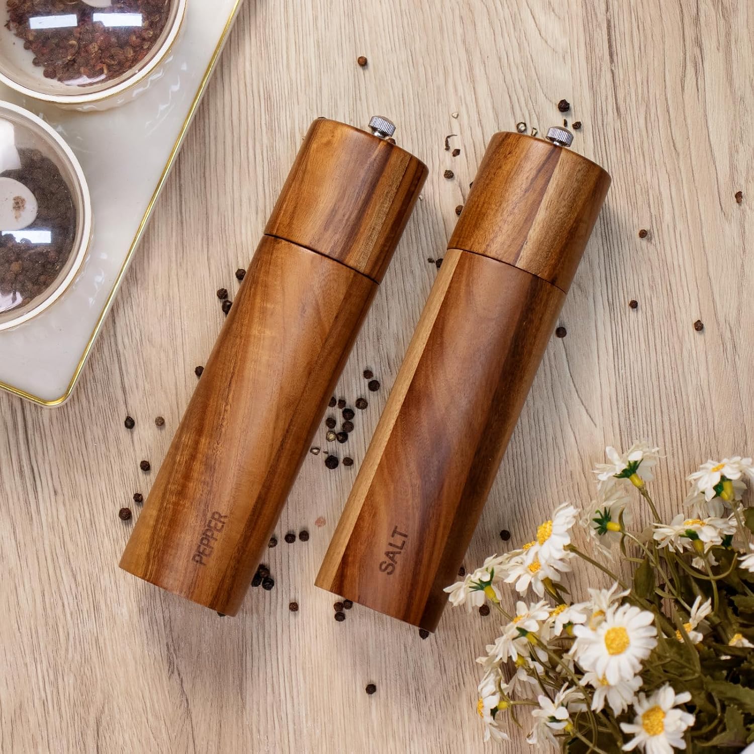 Thumbnail 6 de Haomacro Acacia Wood Salt and Pepper Grinder Set, 8-Inch, Refillable