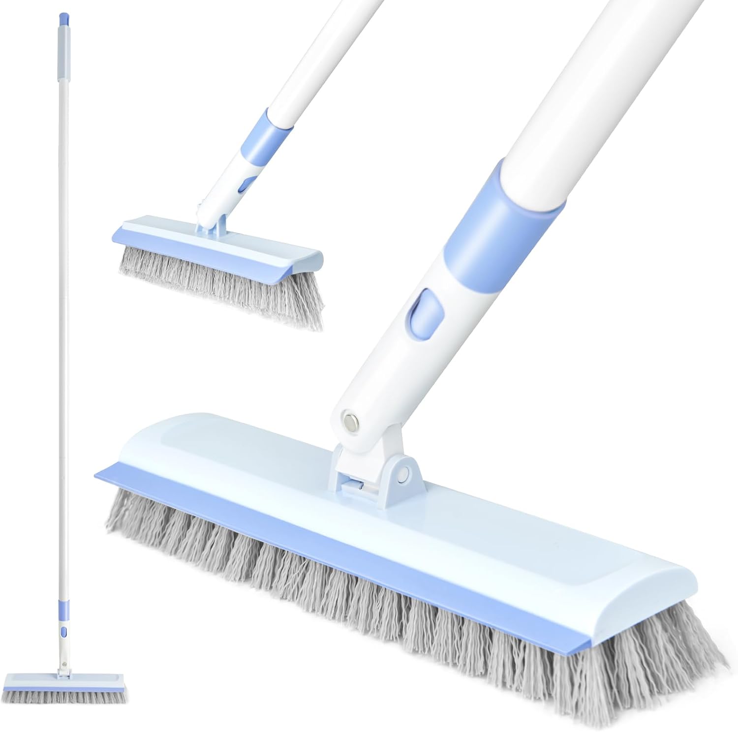 XXFLOWER 2 In 1 Floor Scrub Brush with Squeegee Edge – 180° Adjustable Handle for Tile, Bathroom, Patio