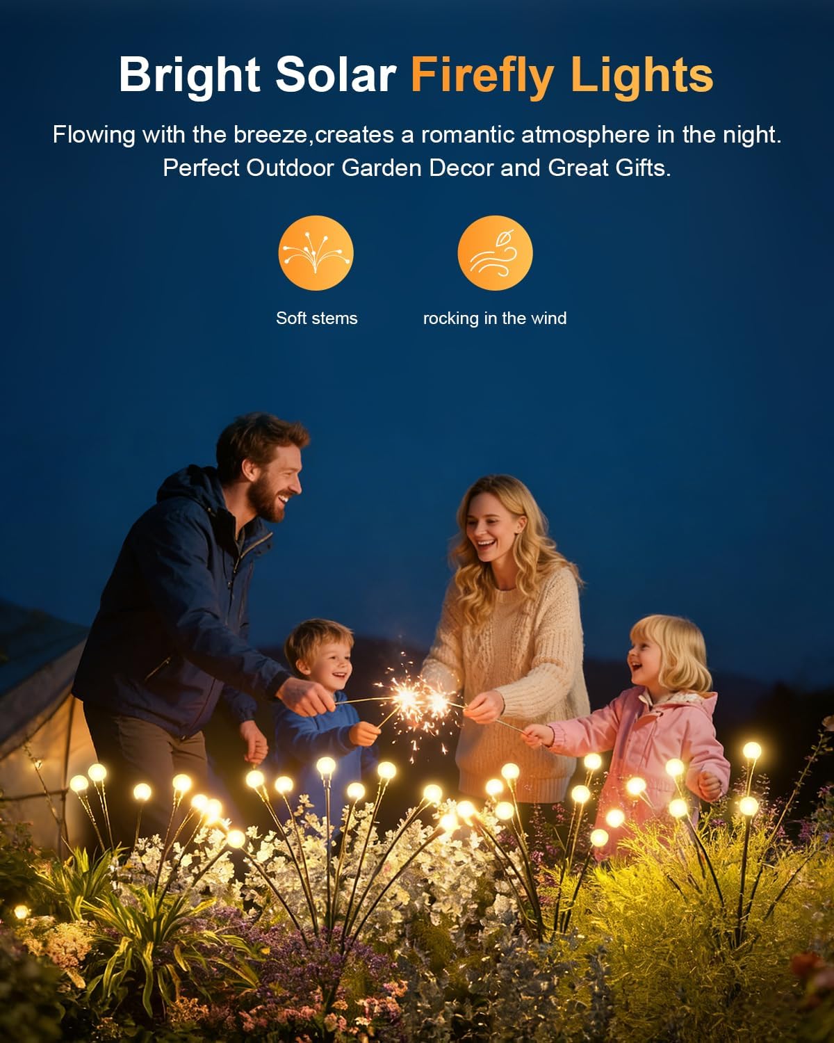 Detalle 2 de AdalyRoma 4 Piezas Luces Solares de Luciérnaga con 8 LED — Iluminación Exterior IP65, Blanco Cálido