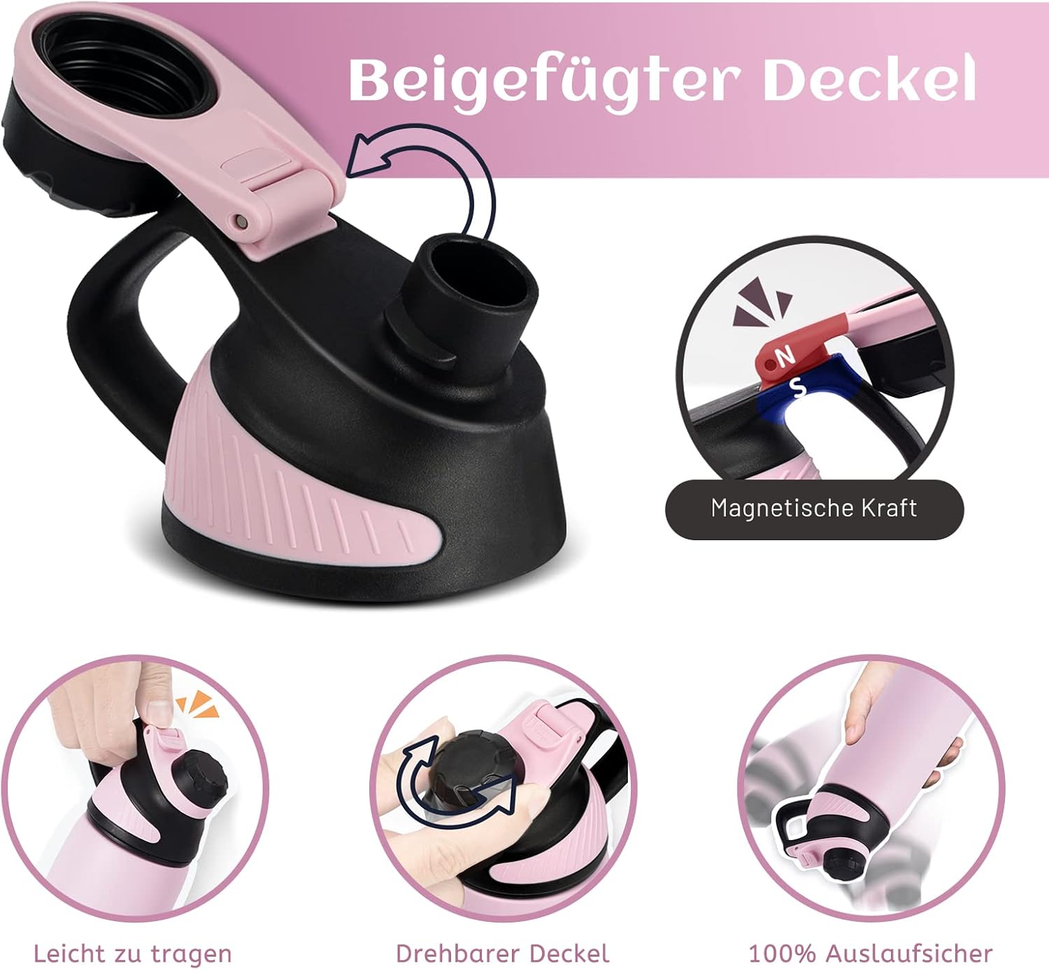 Thumbnail 1 de Fjbottle Edelstahl Sport-Trinkflasche mit magnetischem Deckel, 400/600/800 ml und 1.000 ml – BPA-frei, auslaufsicher