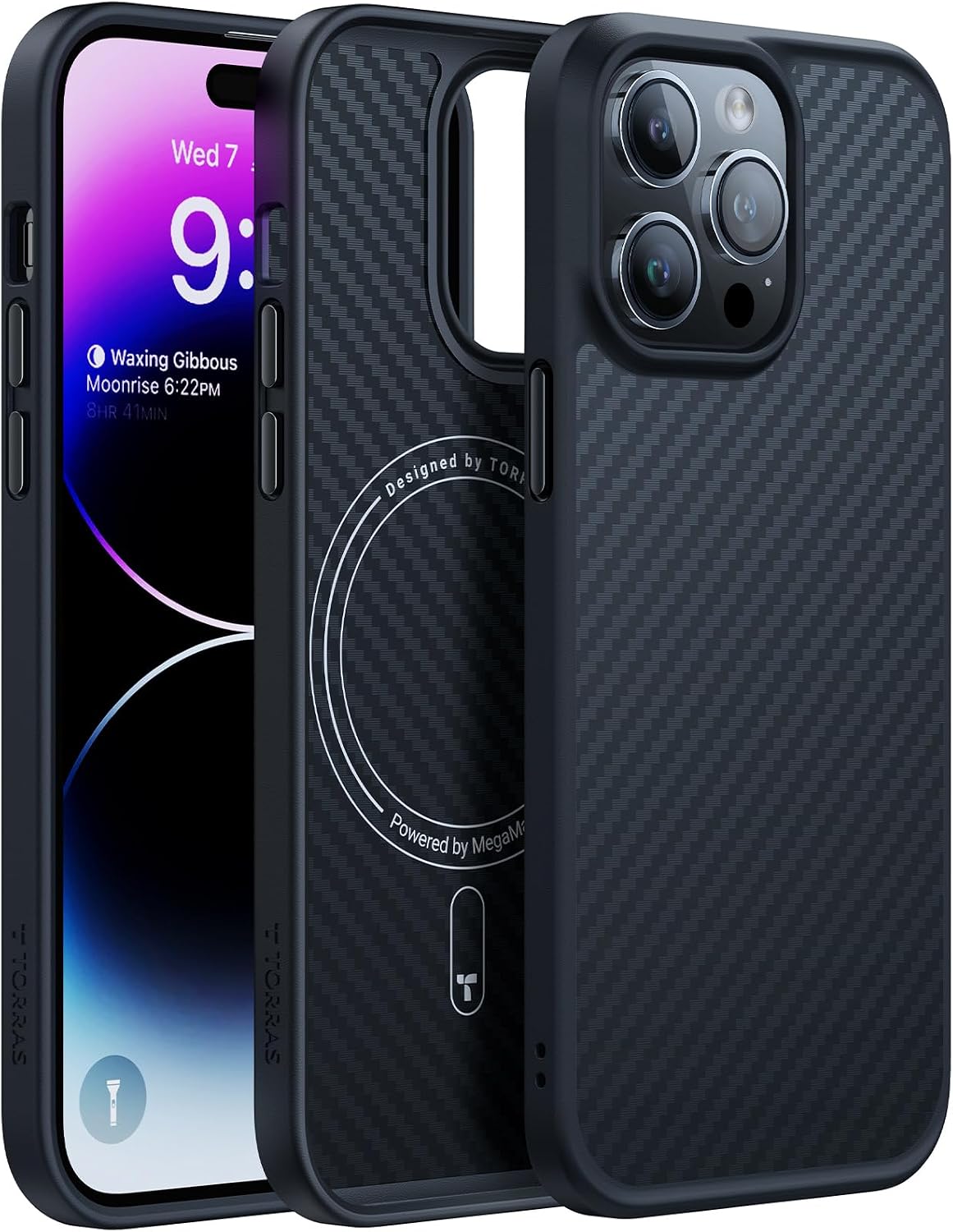 Detalle de Torras Upgraded Stronger Magnetic iPhone 14 Pro Case with MagSafe (Aramid Fiber Back, Black Edge)