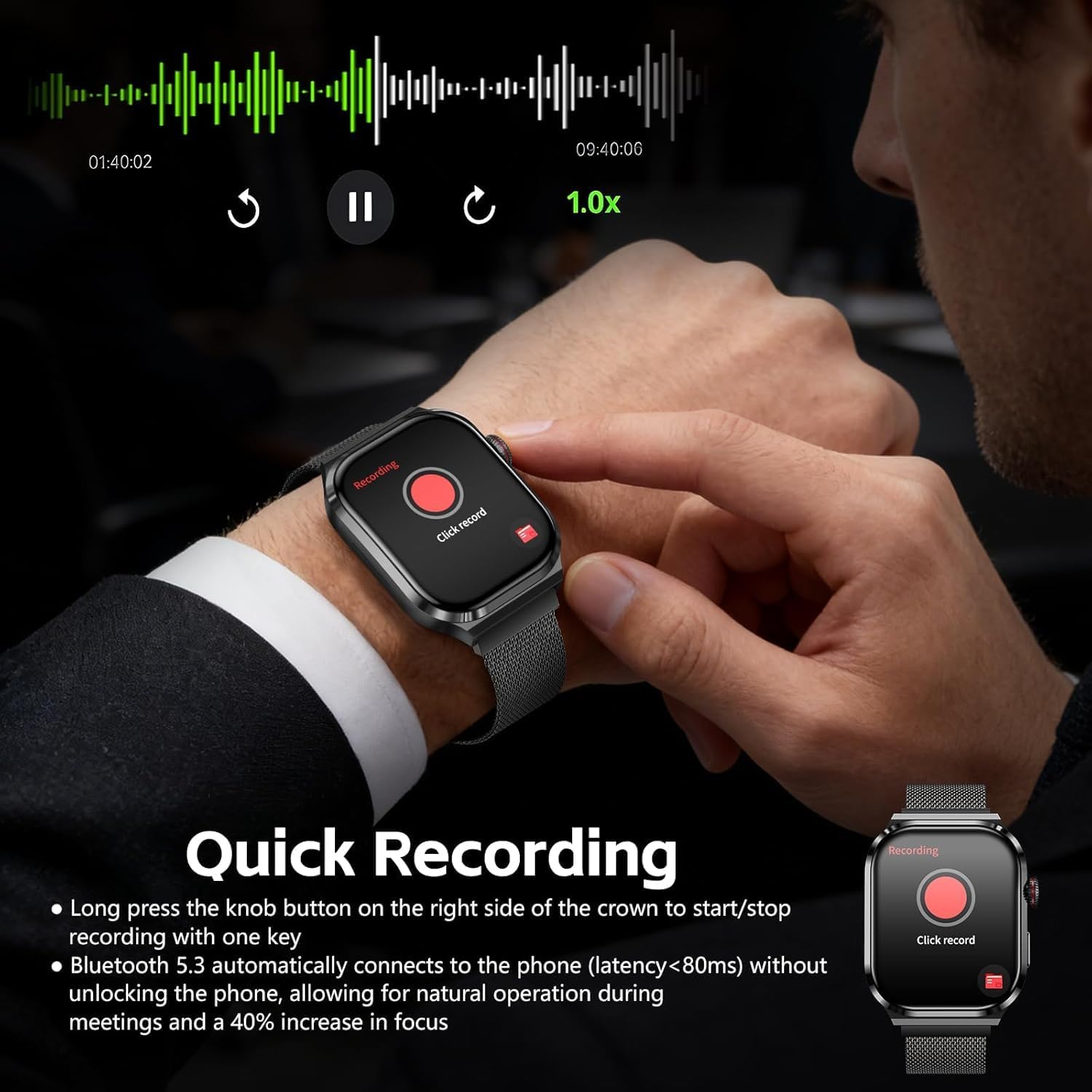 Detalle de Maxee AI Smart Watch with Voice Recorder: Transcription, Summaries and 135 Languages
