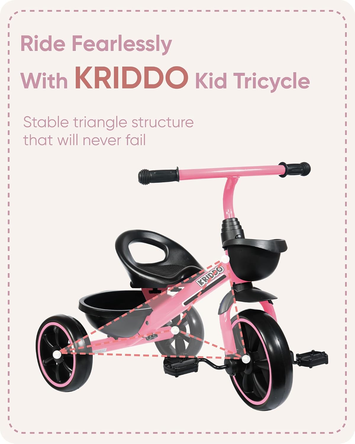Thumbnail 5 de KRIDDO Kids Tricycle: 24 Months to 5 Years, Pink