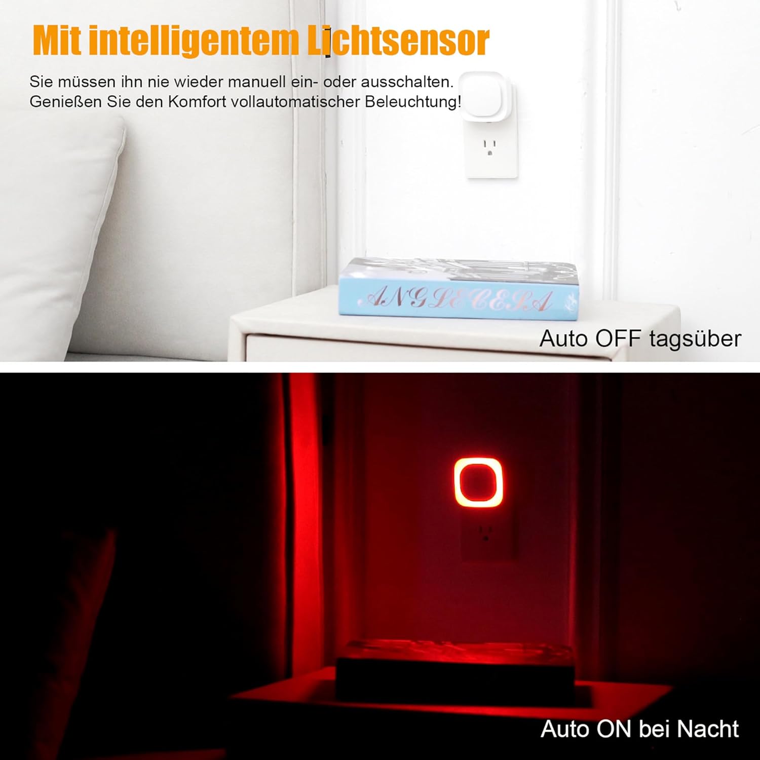 Thumbnail 3 de YUNLEX 2er-Set Steckdosen-Nachtlicht mit Dämmerungssensor und Dimmfunktion (rundes Rot-Licht für Kinderzimmer)