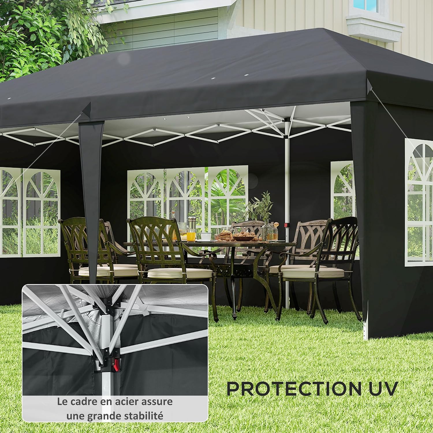 Thumbnail 5 de Outsunny tonnelle de jardin pop-up pliante 3 x 6 m avec 3 côtés démontables et fenêtres transparentes