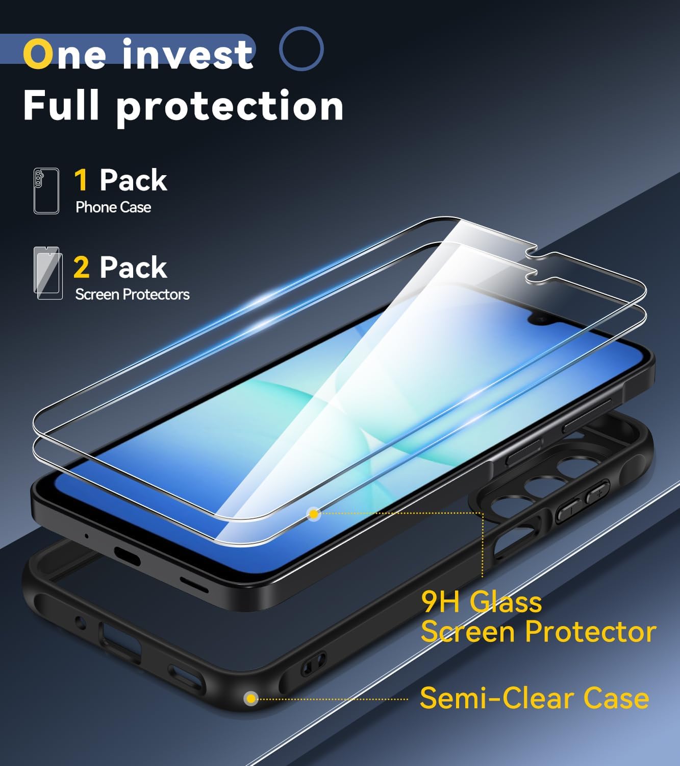 Thumbnail 1 de ivoler 3-in-1 Case for Samsung Galaxy A17 4G/5G with 2 Tempered Glass Pieces (Military Protection) – Black