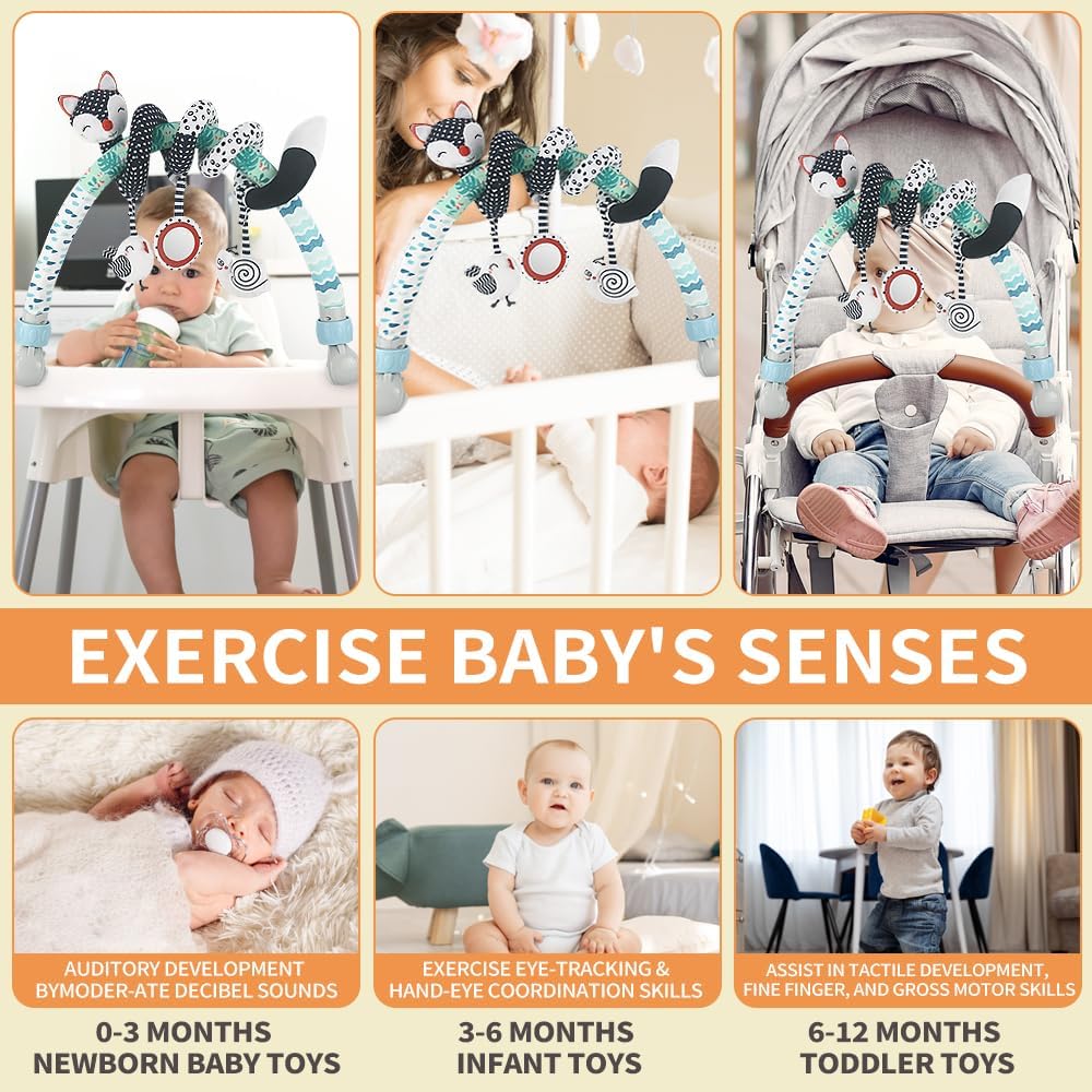 Detalle de CaterBee Baby Arch Pram Toys CT02: High-Contrast Black & White with Detachable Toys