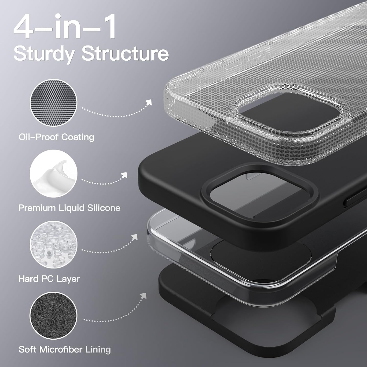 Detalle de JETech siliconen beschermhoes voor iPhone 14 Pro 6,1 inch, zwart met microvezelvoering