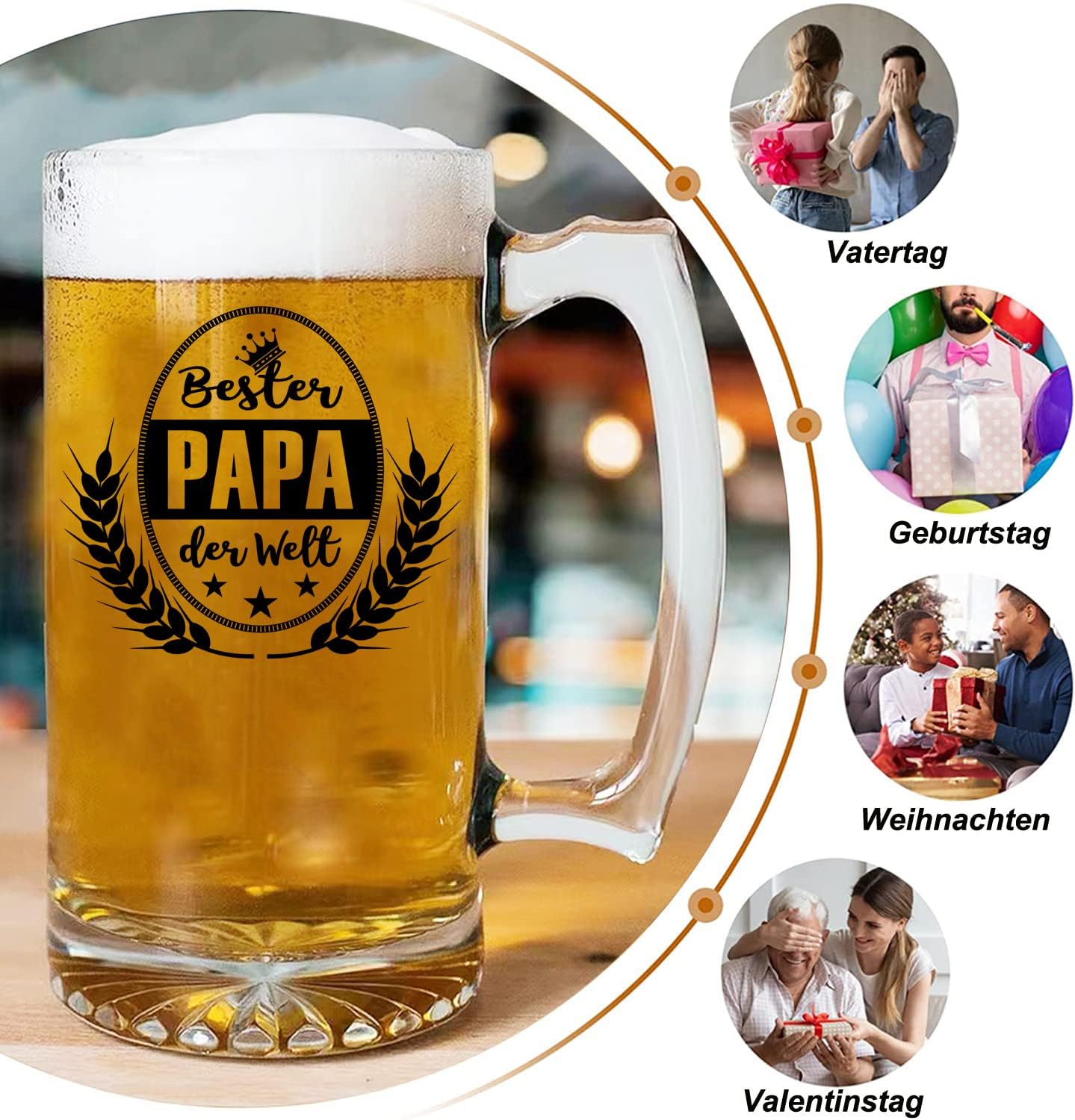 Detalle de Bester Papa der Welt Bierkrug 0,5 l – Geschenkbox