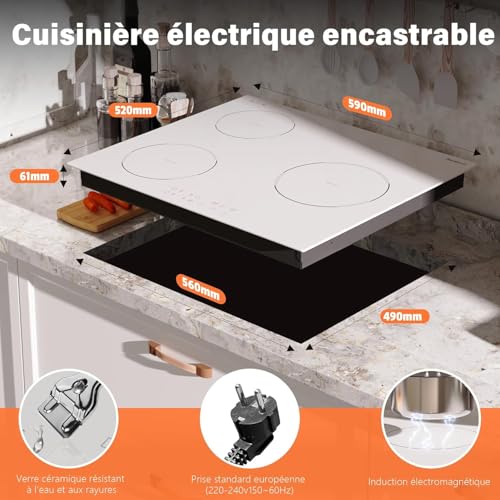 Detalle de Karienvir Plaque Induction Blanche 3 Feux avec Prise et Booster – 3500W