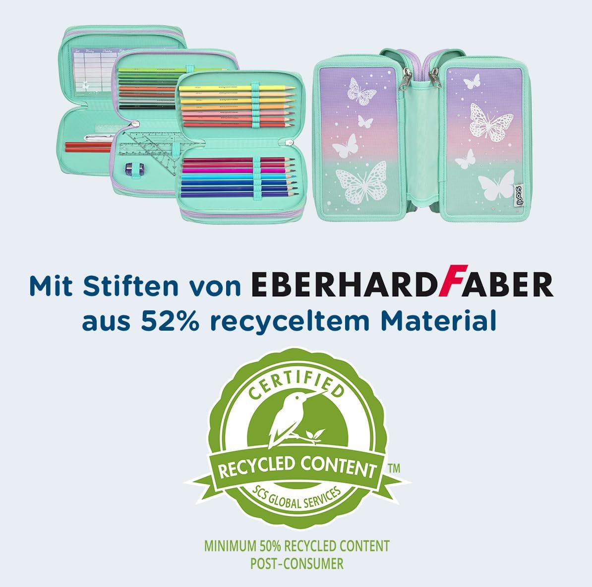 Thumbnail 2 de Scooli Tripledecker Schüleretui Butterfly Wishes – Großes, robustes Etui für Schule und unterwegs