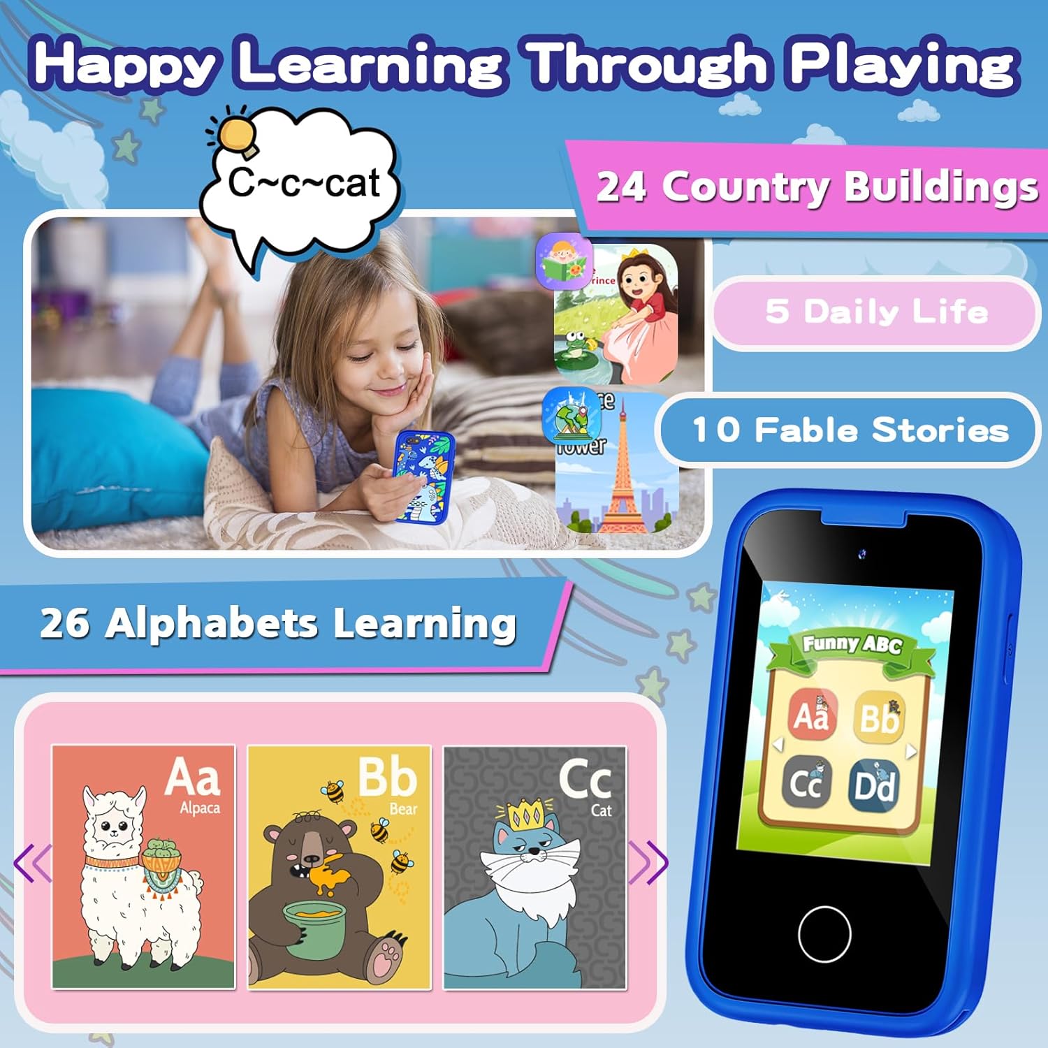 Detalle 2 de Kids Smart Phone for Boys: 2.8" Touchscreen Learning Toy with Dual Camera and 8GB Card