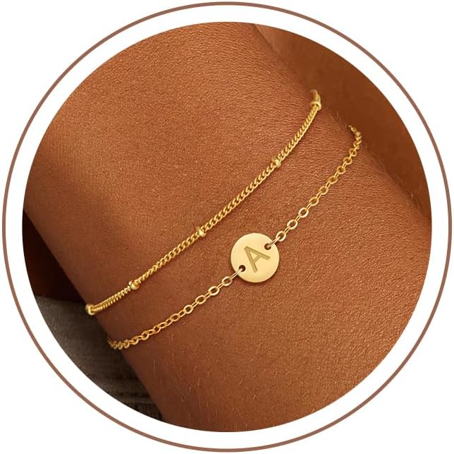 Detalle de SLOONG Armband Damen Gold Silber – Personalisierbares Initialen-Armband mit 18K Goldbeschichtung