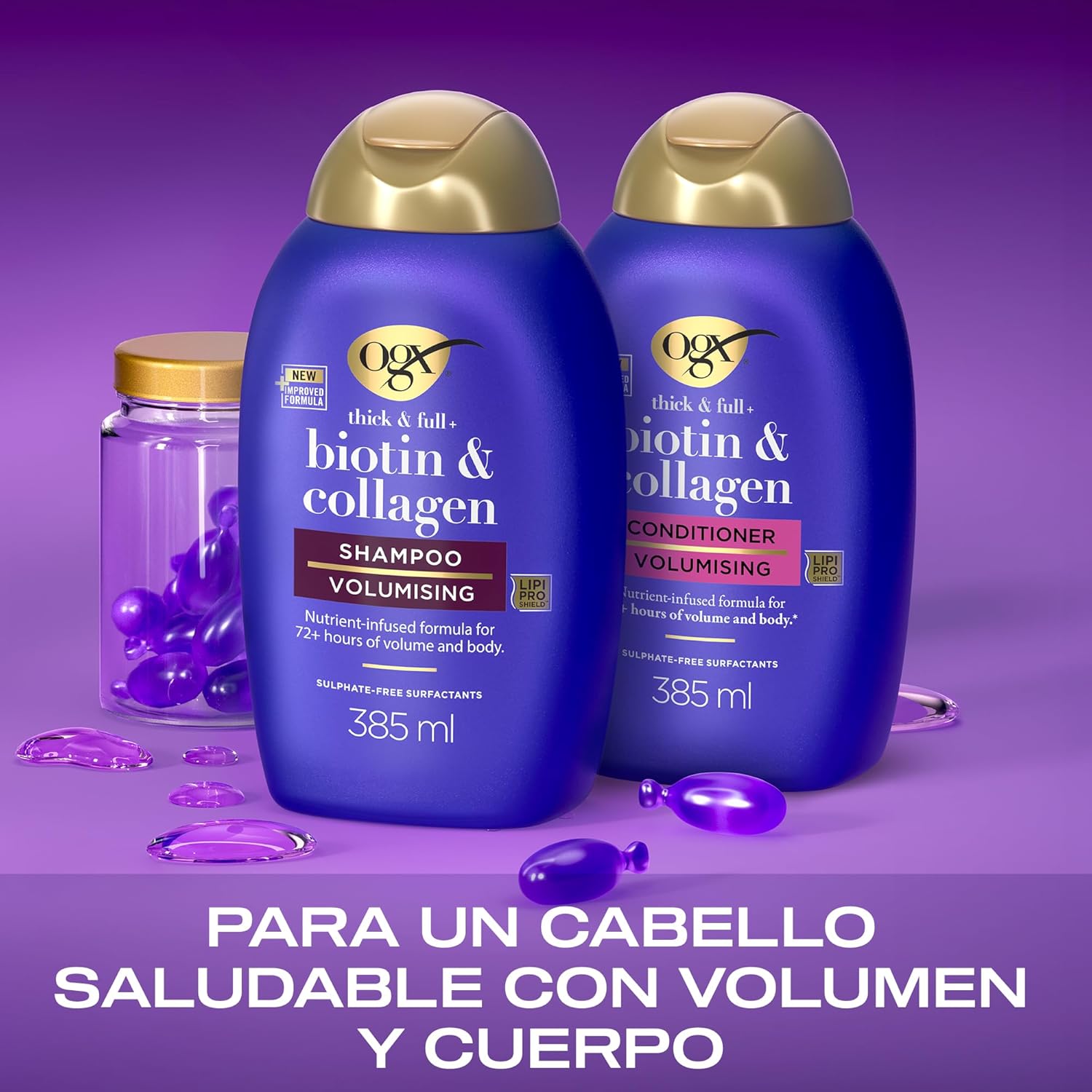 Detalle de OGX Set Biotin & Collagen—Champú y Acondicionador 🌟 72h de volumen