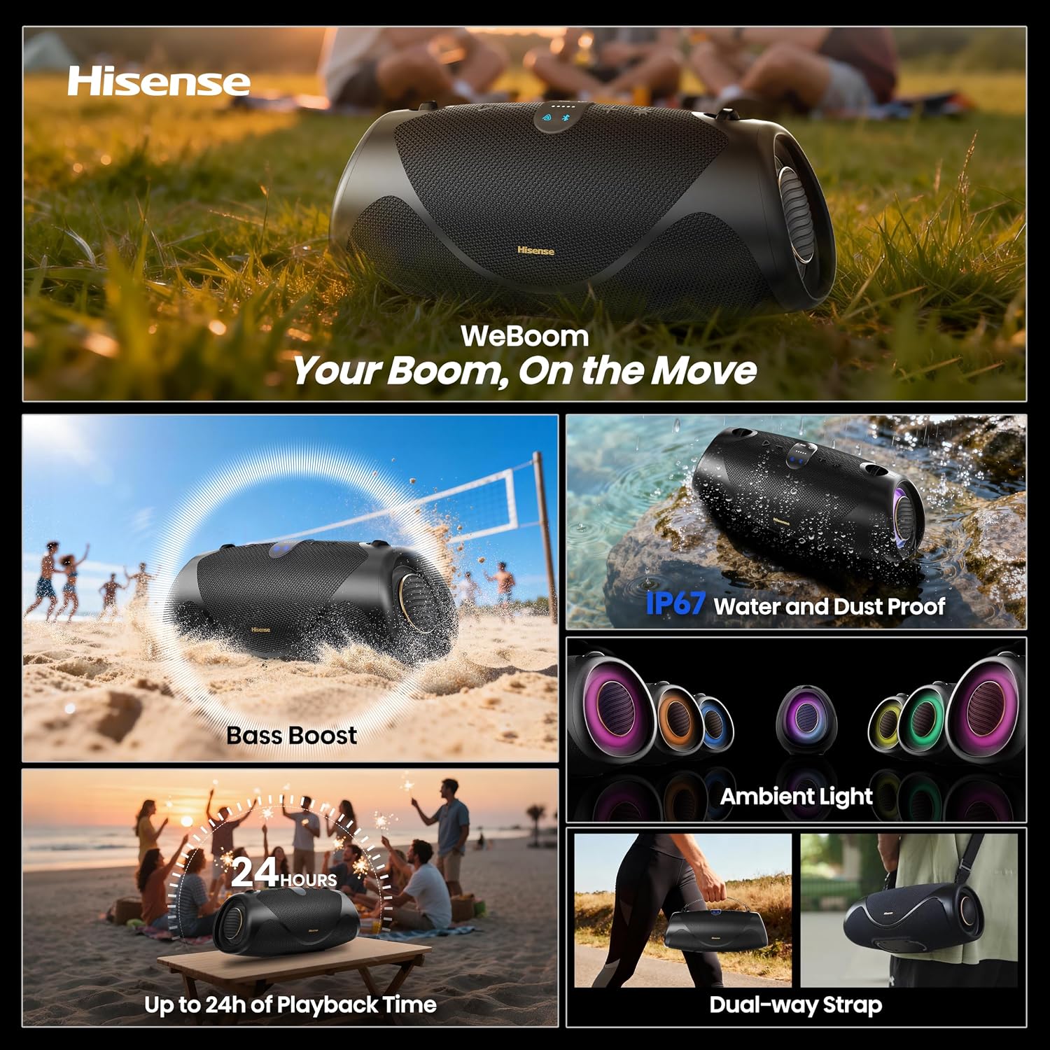 Detalle de Hisense Portable Bluetooth Speaker IP67