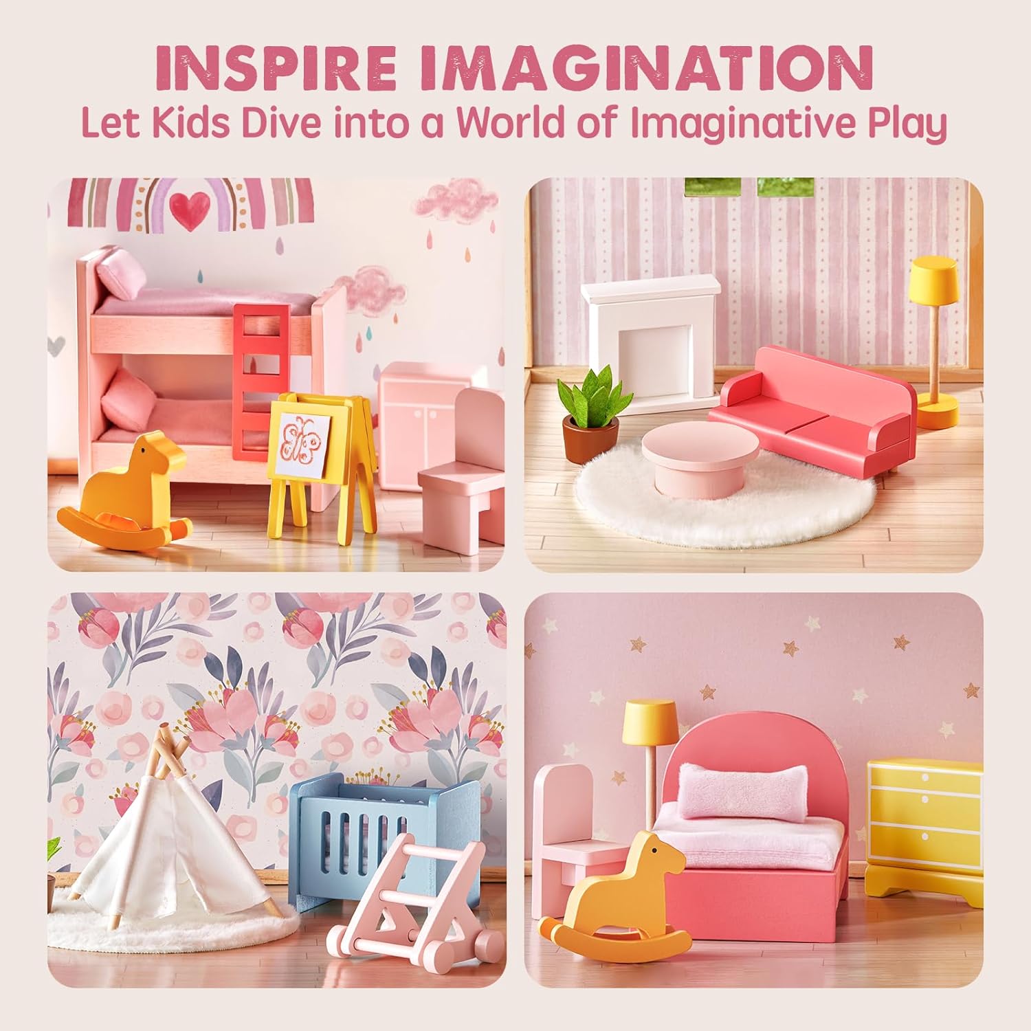 Detalle 2 de Tiny Land Wooden Dollhouse 6 Rooms đźŹ