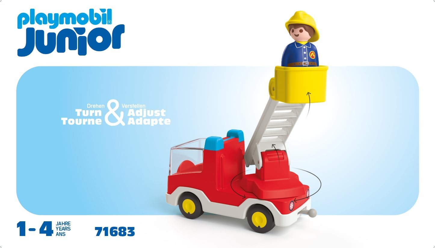 Detalle de PLAYMOBIL JUNIOR 71683 brandweerwagen met draaibare ladder en brandweerman