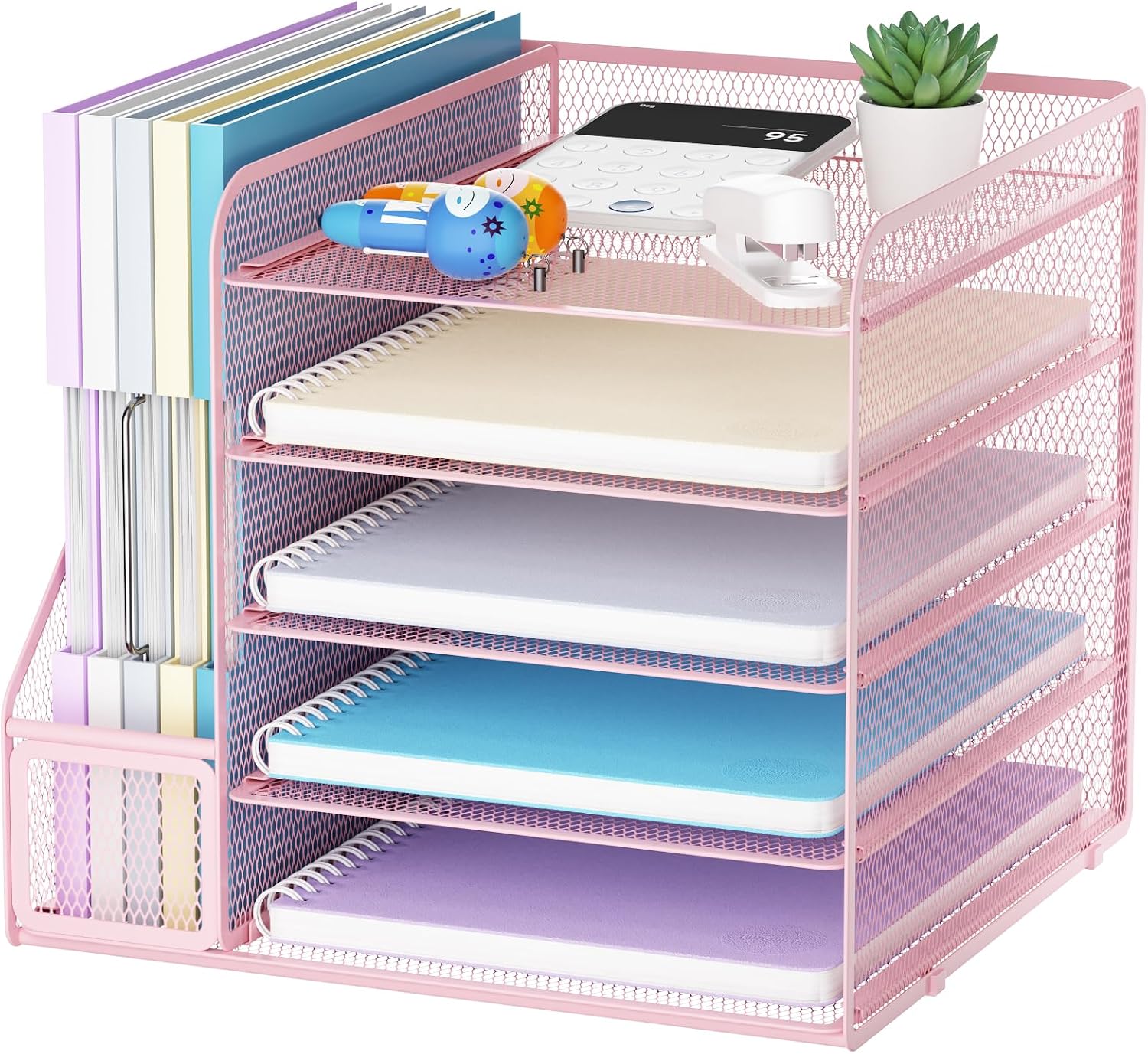 Detalle de Marbrasse Schreibtisch-Organizer mit 5 Ablagefächern und Briefablage (Rosa)