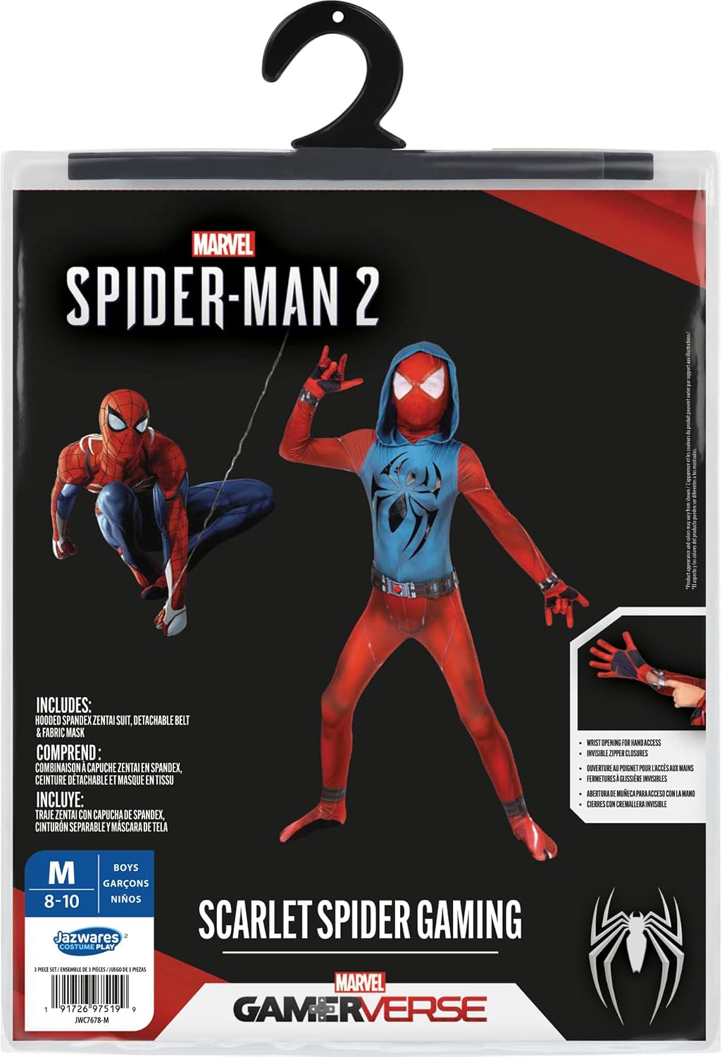 Detalle 2 de MARVEL Scarlet Spider Youth Zentai Costume with Stretch Spandex and Detachable Mask