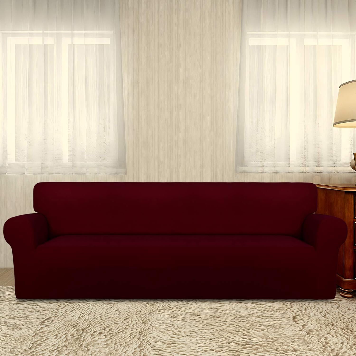 Thumbnail 1 de PureFit Super Stretch 4 Seater Sofa Slipcover in Wine