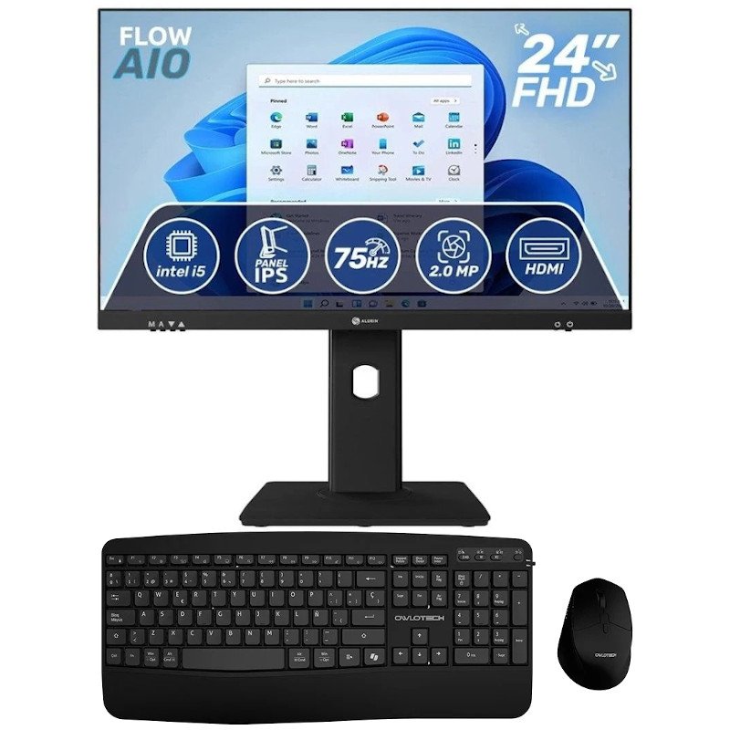 Detalle de Alurin Flow AIO i5-12400 /16GB/500GB/24" Windows Home + Owlotech MK500 Combo
