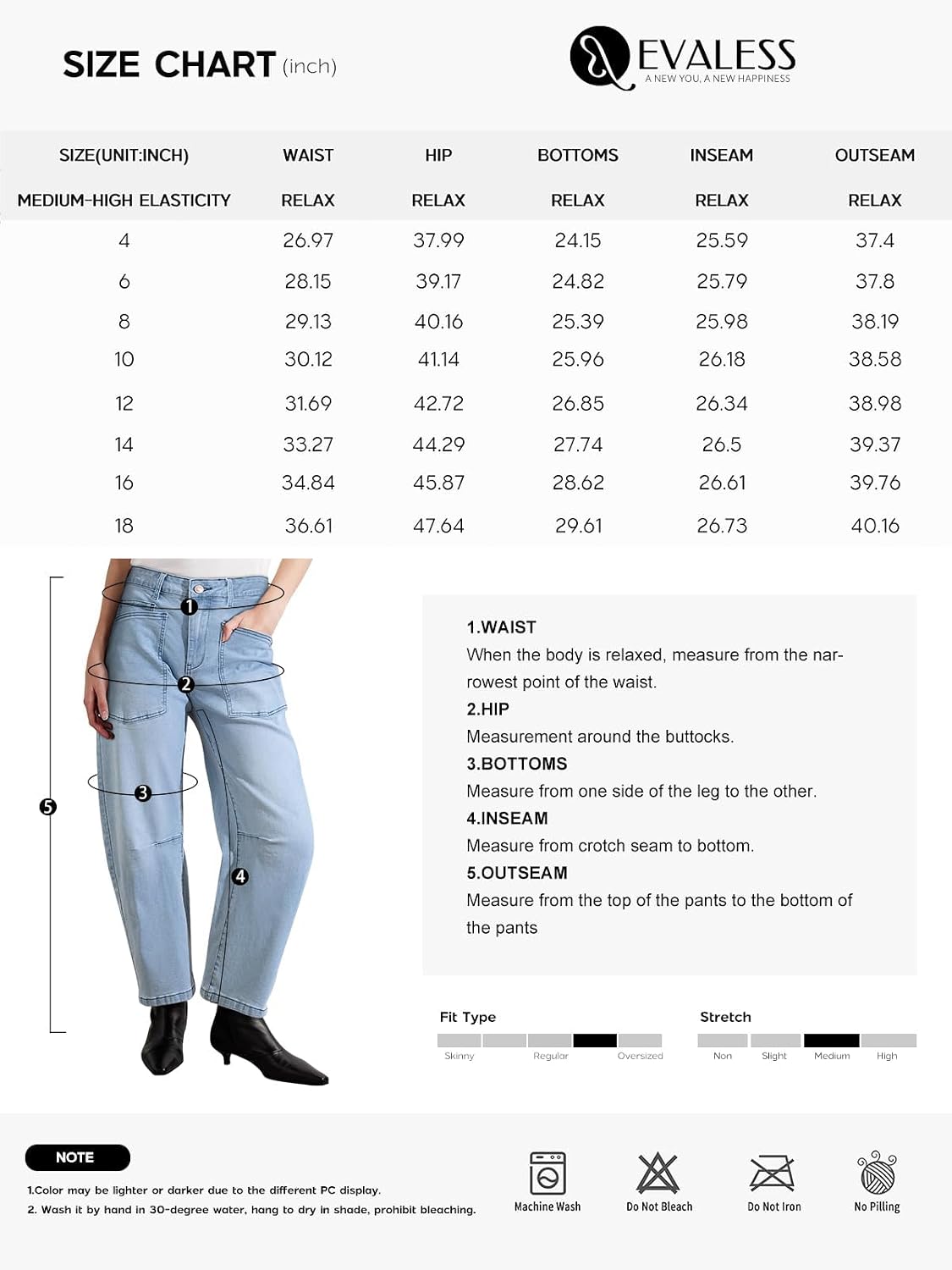 Detalle 2 de EVALESS Barrel Pants Women’s High-Waisted Stretch Baggy Jeans