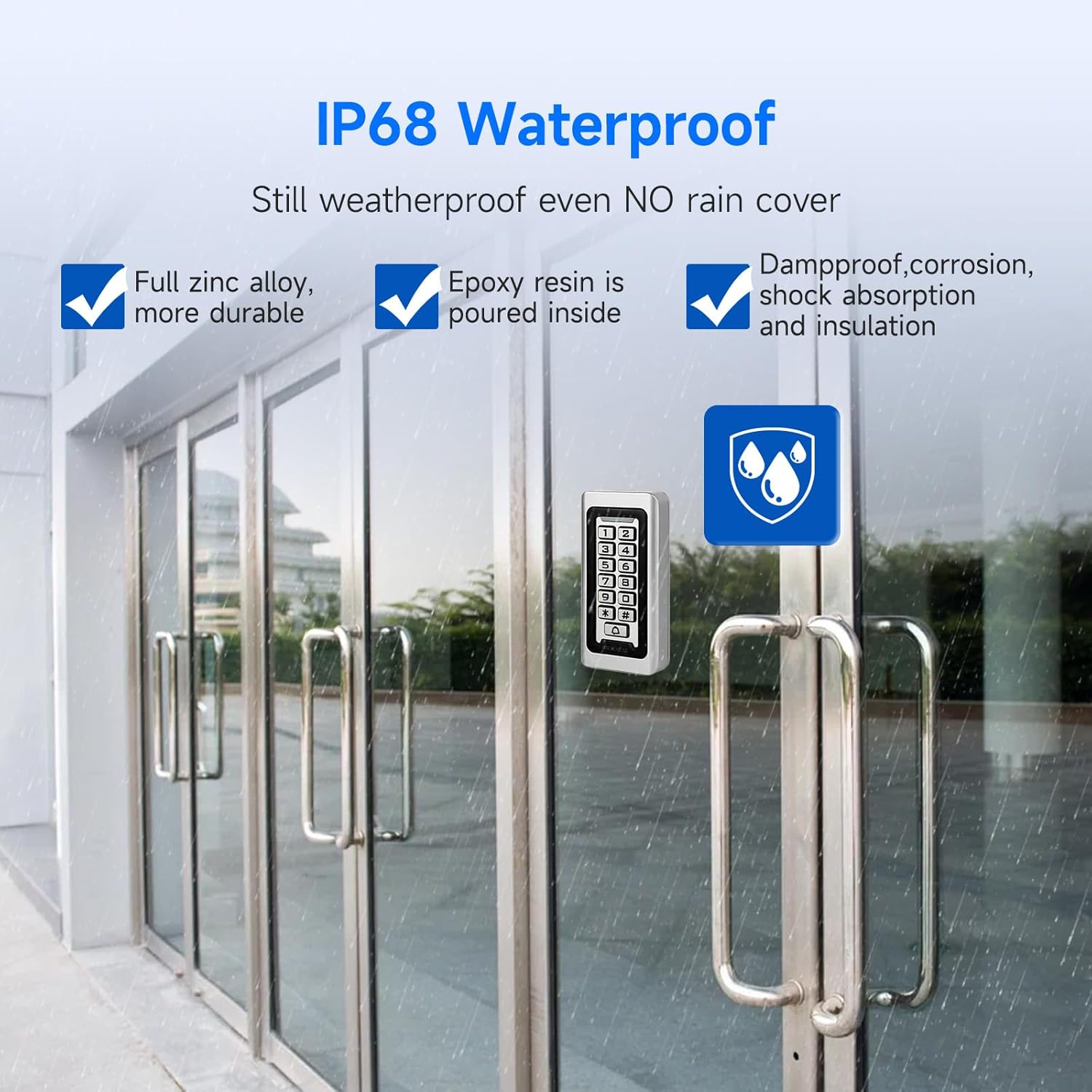 Detalle de Retekess T-AC03 tastiera di controllo accessi con lettore RFID 125 kHz e grado IP68, metallo argento