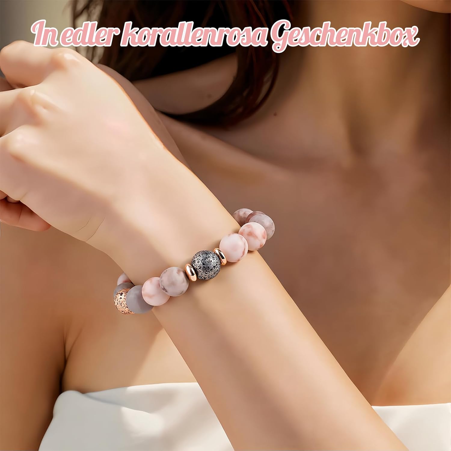 Thumbnail 2 de Yootiko Geburtstags Armband Damen aus Naturstein – Verstellbares Boho-Armband in Rosé Geschenkbox