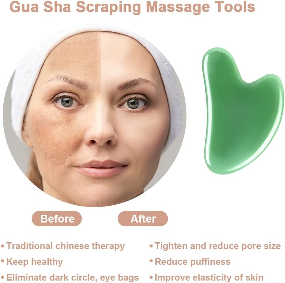 Thumbnail 2 de URAQT Gua Sha in giada naturale (2 pezzi) per viso e collo, strumento rassodante contro rughe e segni di tensione