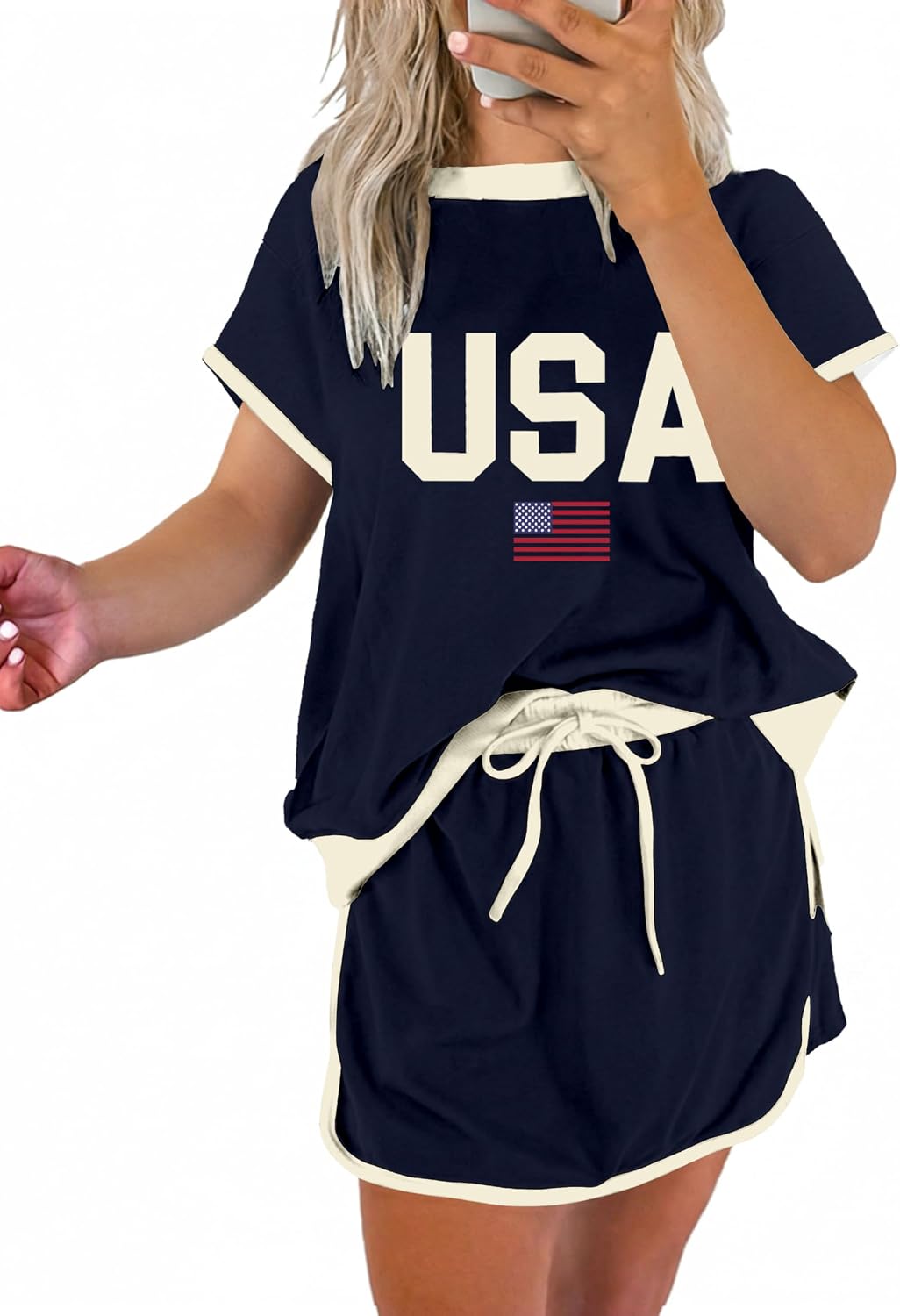 Detalle de SELINK Lounge Sets for Women: 2-Piece Colorblock Skirt Set (Drop Shoulder T Shirt + Skort)