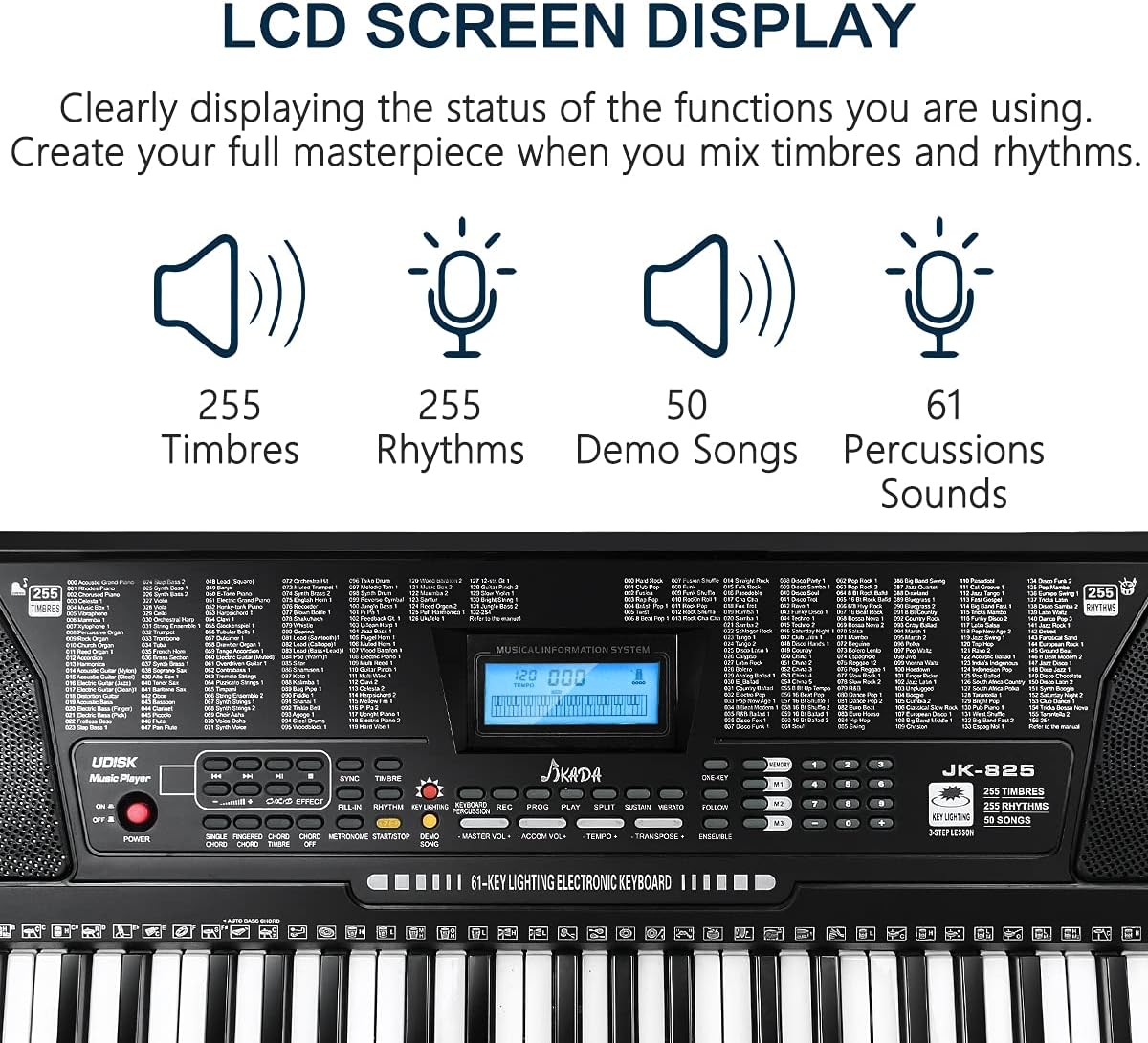 Thumbnail 1 de JIKADA JIKADA-61 61-Key Electronic Keyboard Piano Set with Lighted Keys