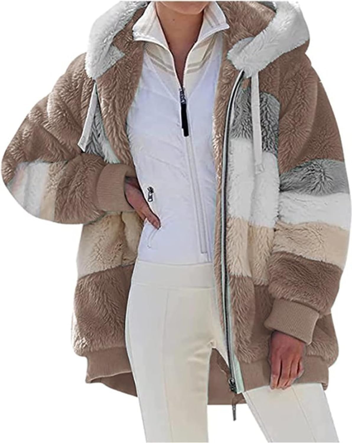 Detalle de Livonmone Fleecejacke Hoodie Damen Kapuze Teddy-Fleece Mantel