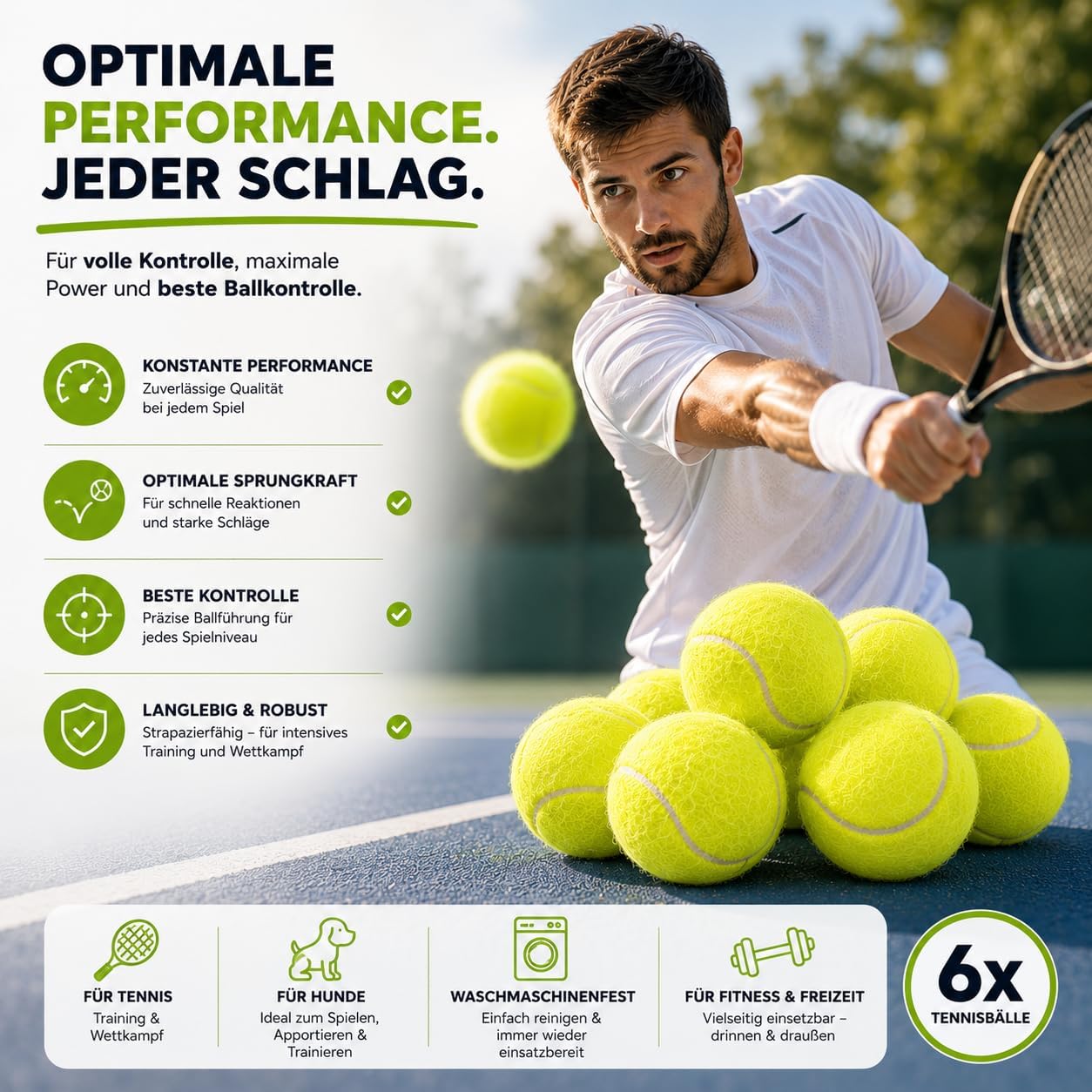 Detalle de TK Gruppe Timo Klingler Tennisbälle – Trainingsbälle (neongelb) mit Mesh-Tragetasche
