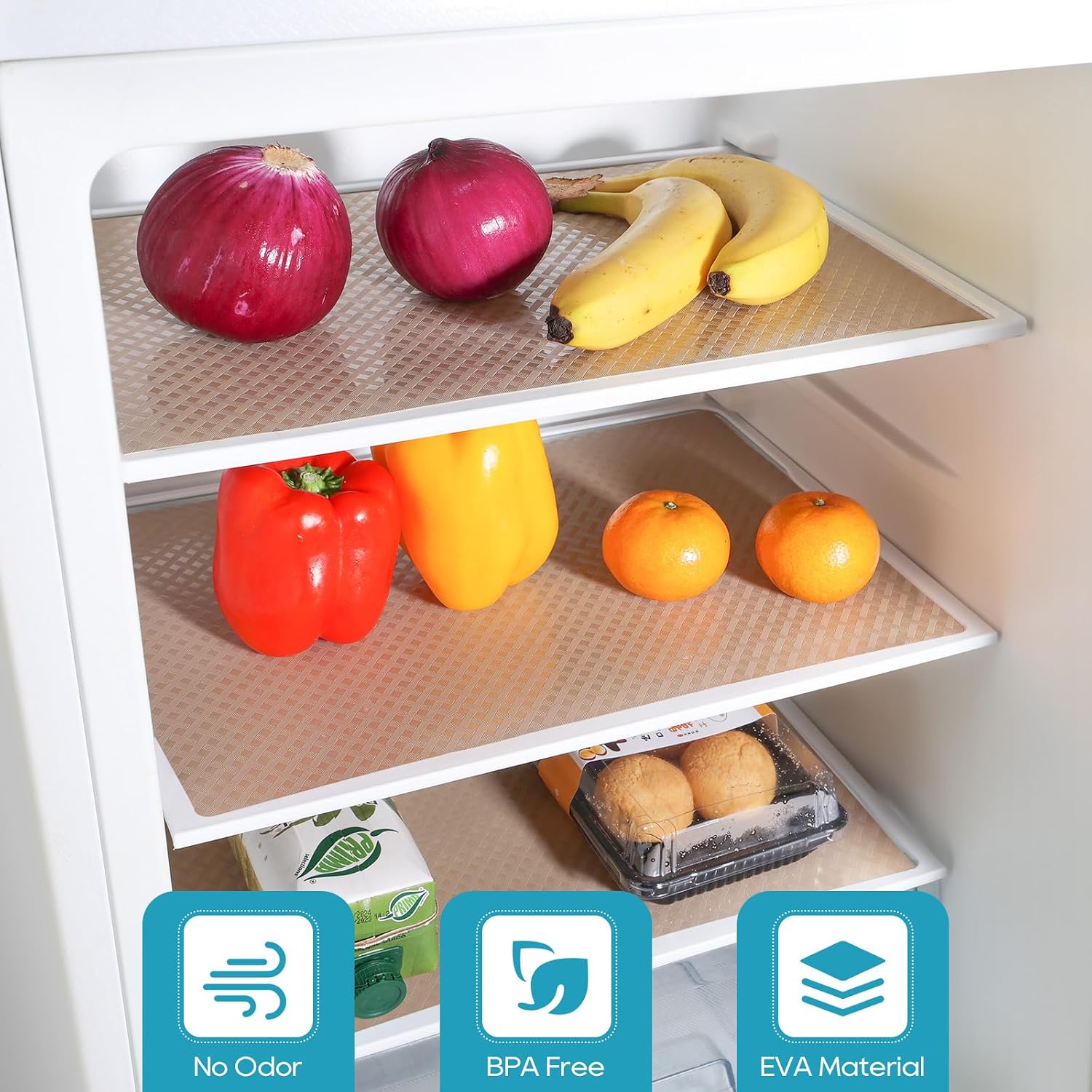 Detalle de Beige EVA Shelf Liners for Kitchen Cabinets and Refrigerator (35.4 x 236.2 Inches)