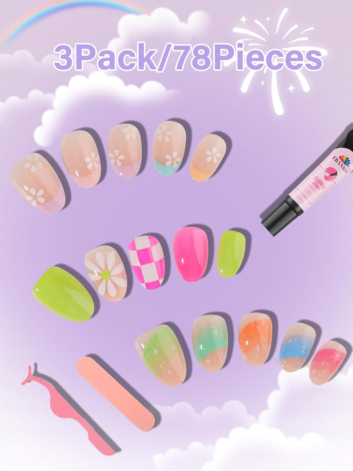 Thumbnail 4 de Kids press on nails set, 78 pieces