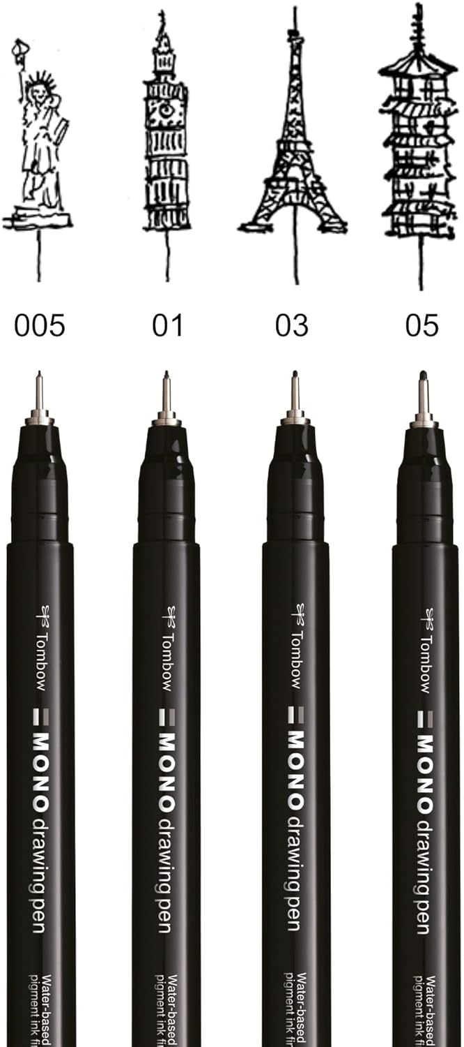Detalle 2 de Tombow Fineliner MONO drawing pen Set « Fine » – 4 marqueurs noirs pour esquisses et illustrations