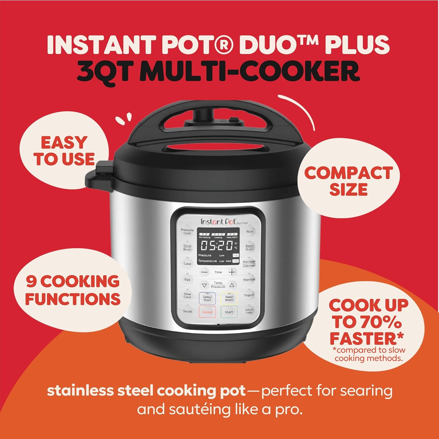 Thumbnail 1 de Instant Pot Duo Plus 9-in-1 3 Quart Electric Pressure Cooker (Stainless Steel)