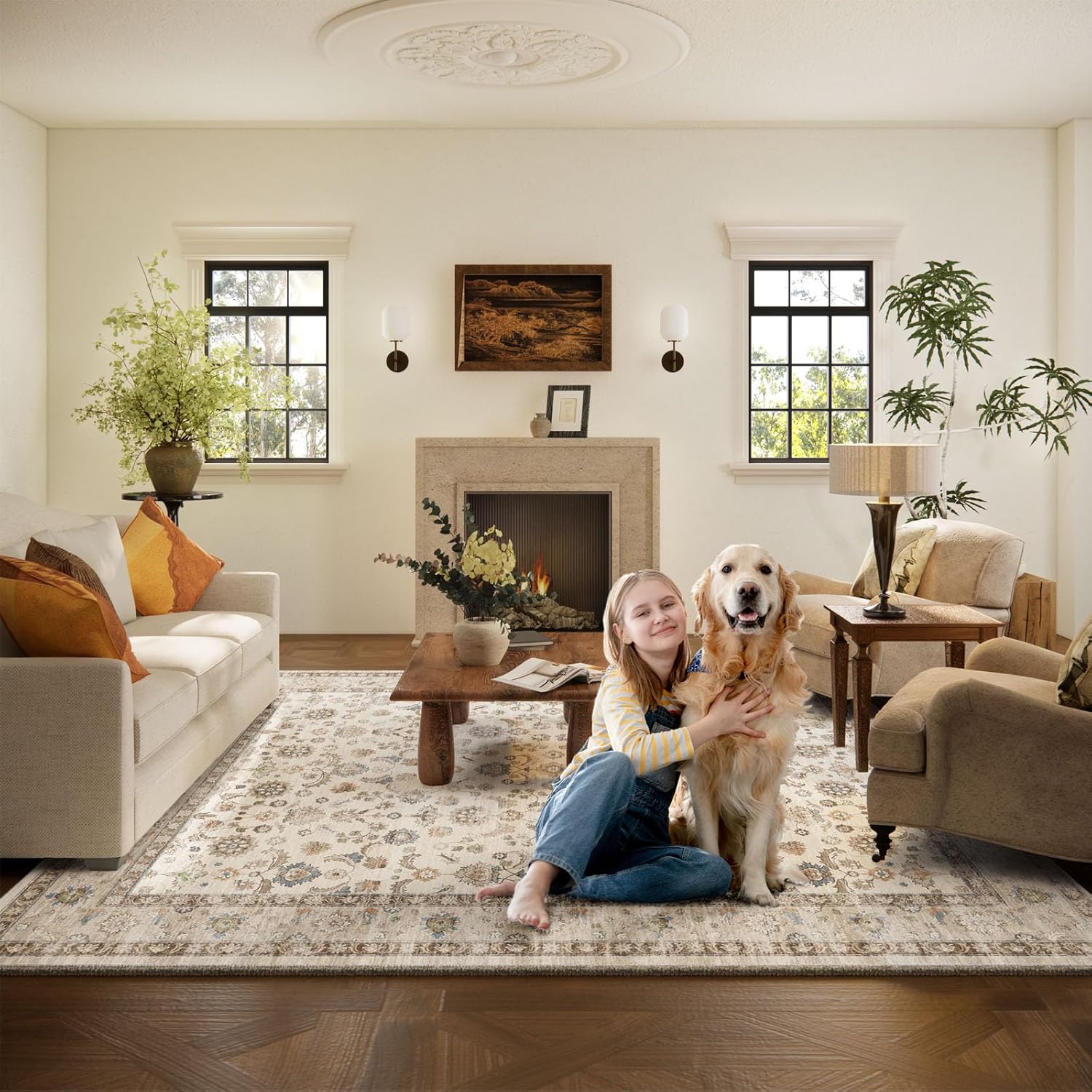 Thumbnail 5 de 8x10 Washable Area Rug — Boho Vintage Living Room
