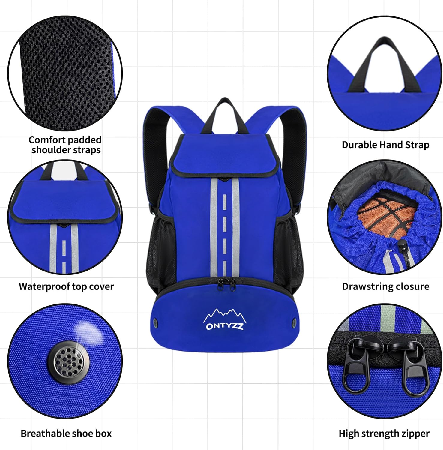 Thumbnail 4 de ONTYZZ wasserdichter Rucksack mit Kordelzug und Schuhfach – Sport- & Tagesrucksack für Gym, Schwimmen & Co.