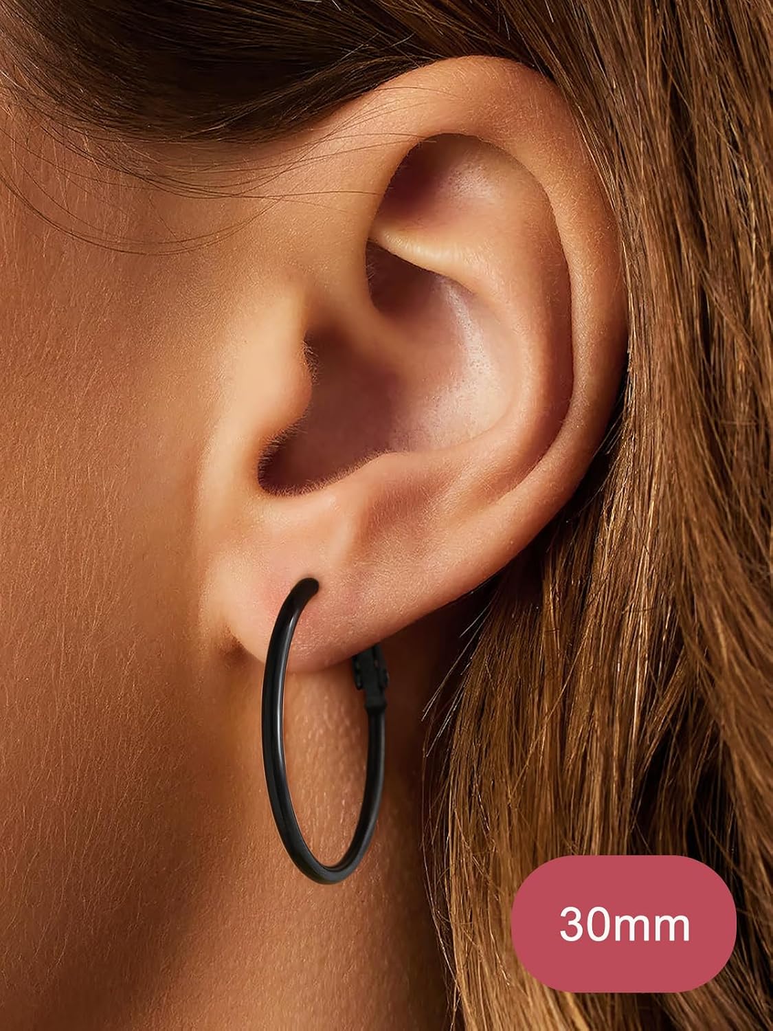 Detalle de FOCALOOK Boucles d’oreilles créoles femme argent/plaqué or/noir en acier inoxydable (grands anneaux)