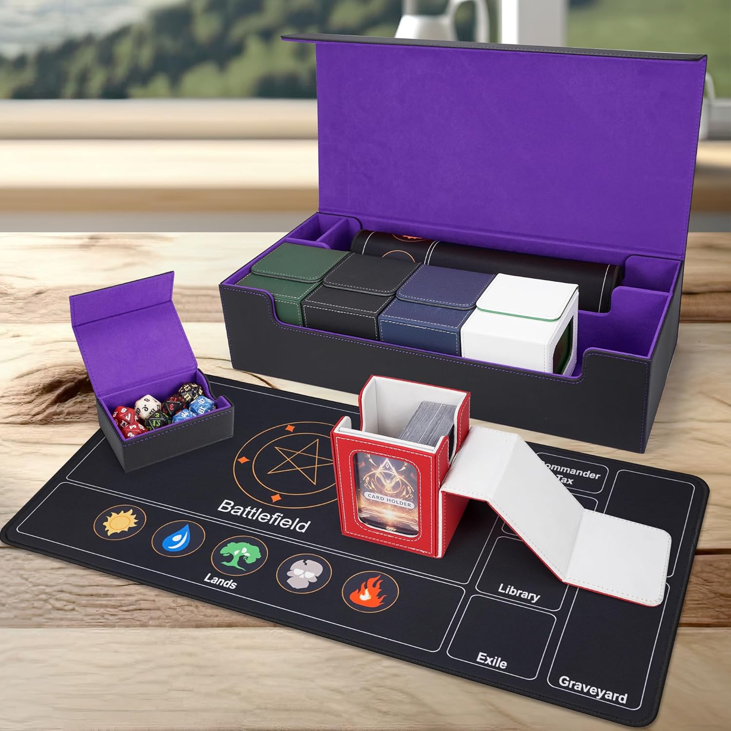 Thumbnail 6 de AFIING Mtg Deck Box: Holds 5 Display Deck Boxes with Playmat, Dice Box, Dividers, and Card Support