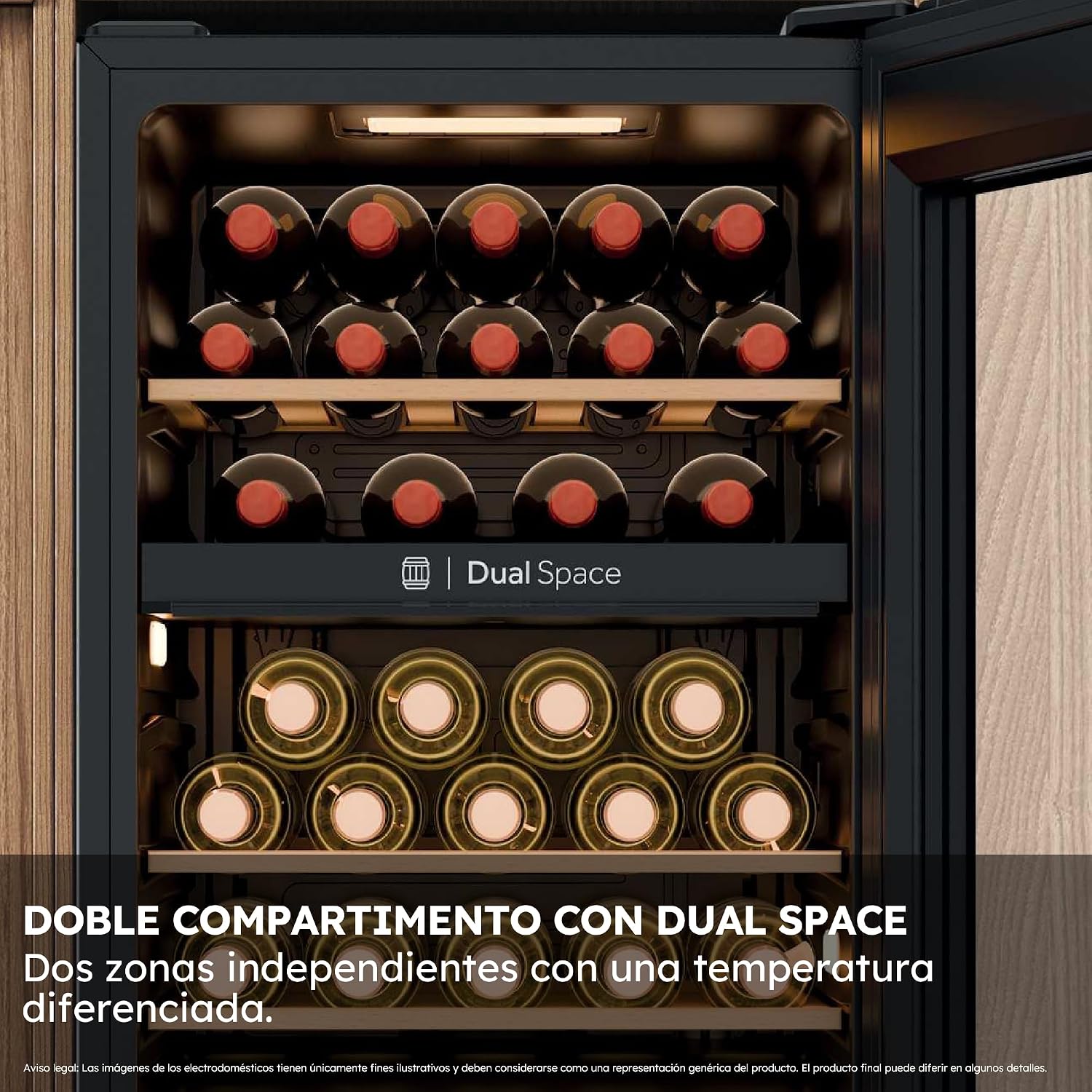 Detalle de Haier Wine Bank 50 Series 5 HWS32GDG: Vinoteca de 32 botellas con 2 zonas y filtro anti-UV