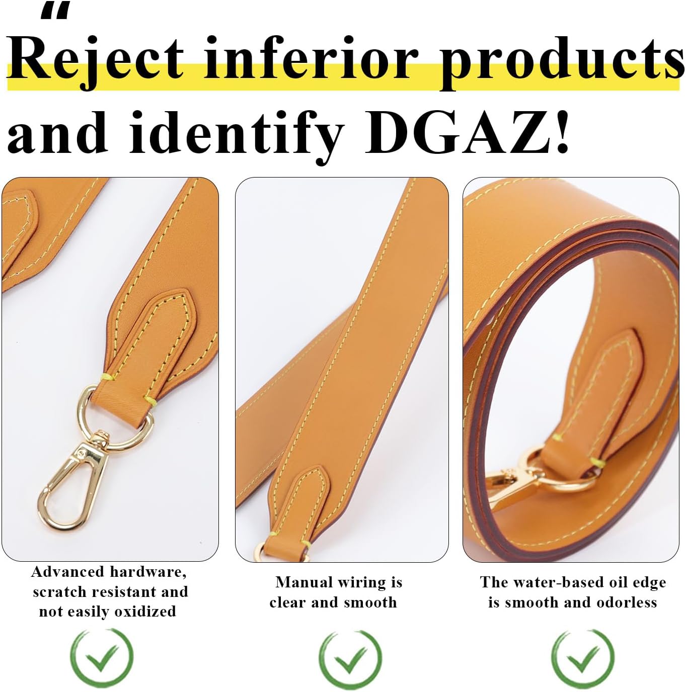 Detalle de DGAZ Vachetta Leather Shoulder Strap for Neverfull – 3.8 cm, 65 cm (Beeswax Finish)