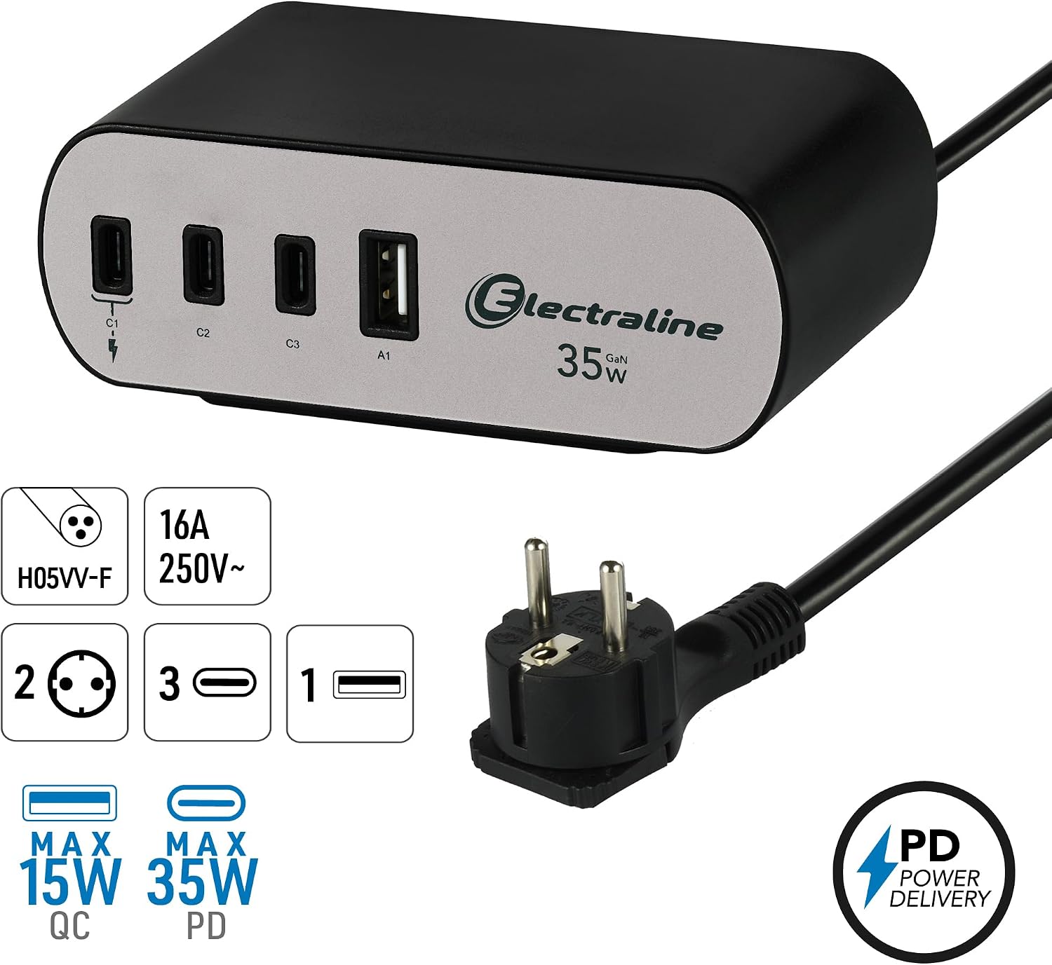Thumbnail 3 de Electraline Steckdosenleiste Büro mit USB PD