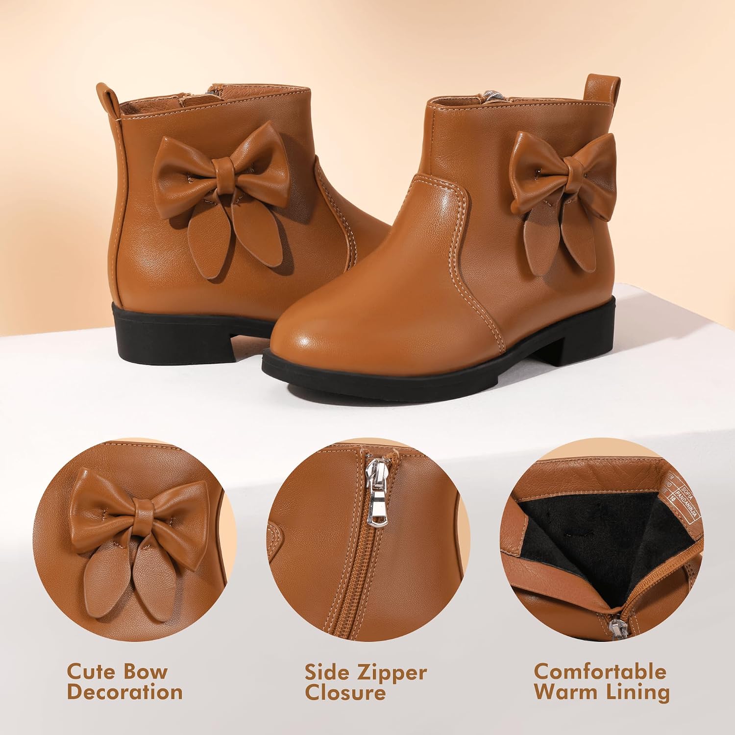 Detalle 1 de PANDANINJIA Girls' Ankle Boots with Side Zipper