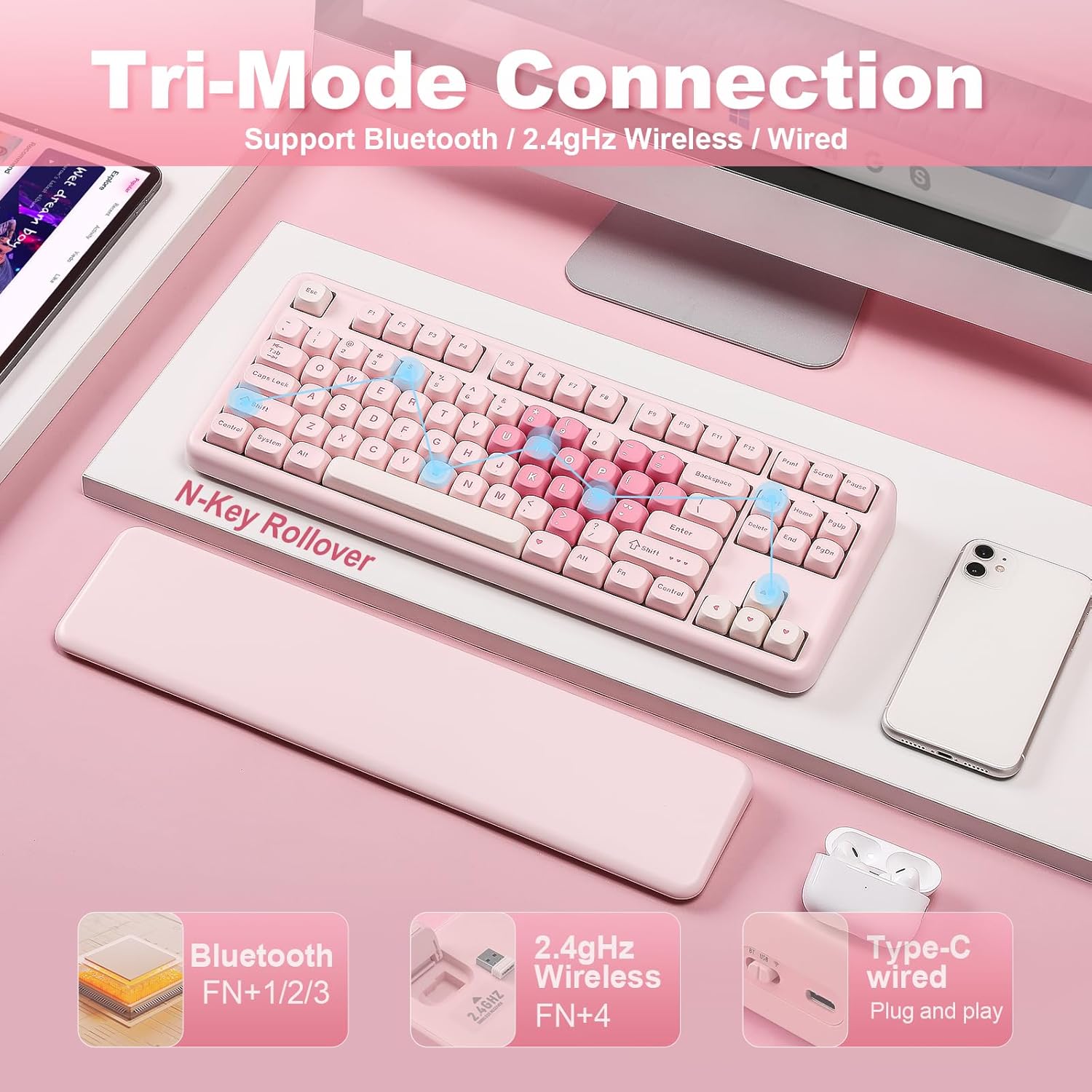 Thumbnail 2 de YUNZII B87 Wireless Mechanical Keyboard with 87-Key TKL, QMK/VIA, Gasket Mount, and Hot-Swap RGB