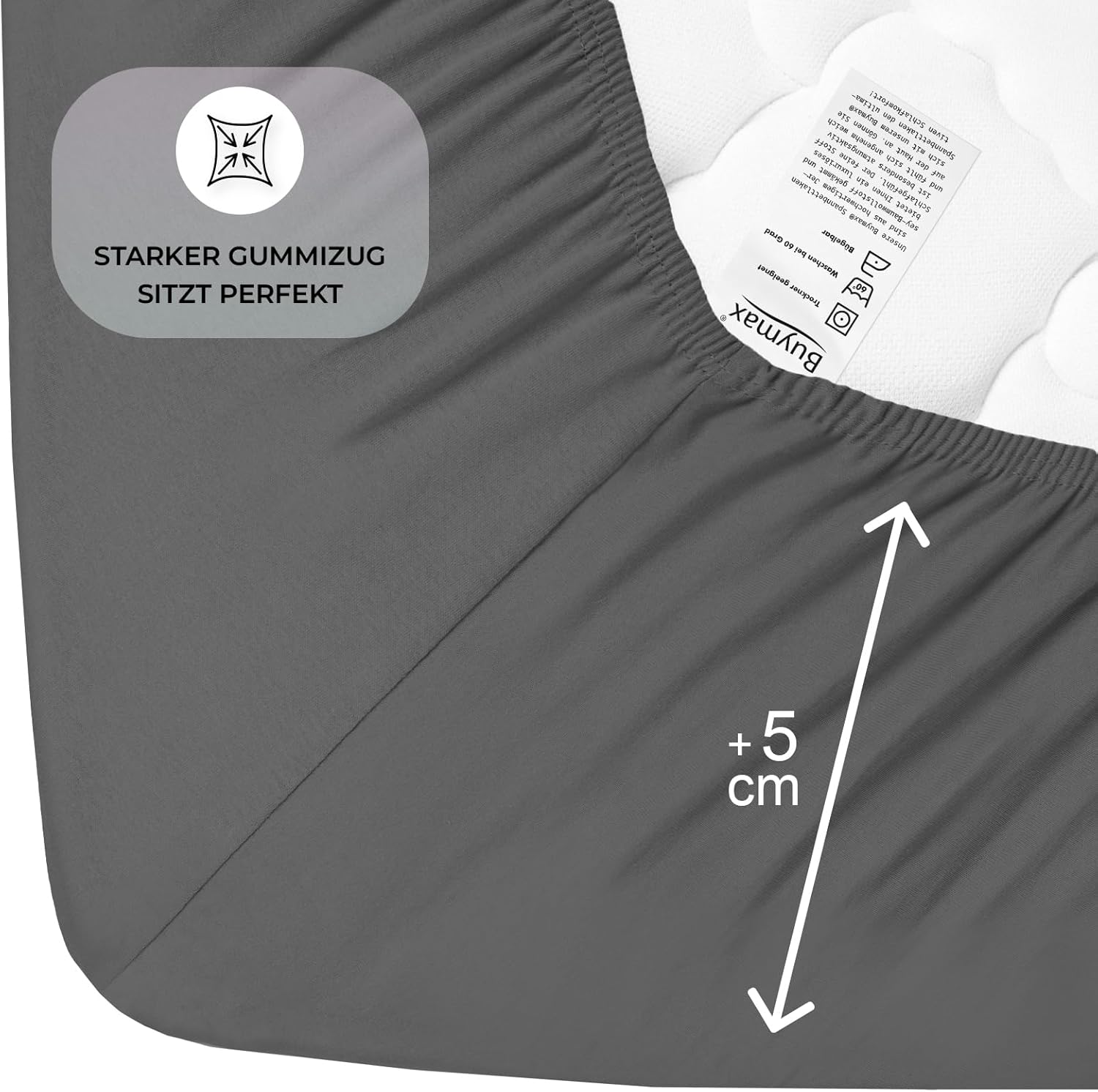 Thumbnail 3 de Buymax Spannbettlaken 140x200 cm – 100% Baumwolle Jersey, Anthrazit (ÖKO-TEX Standard 100)